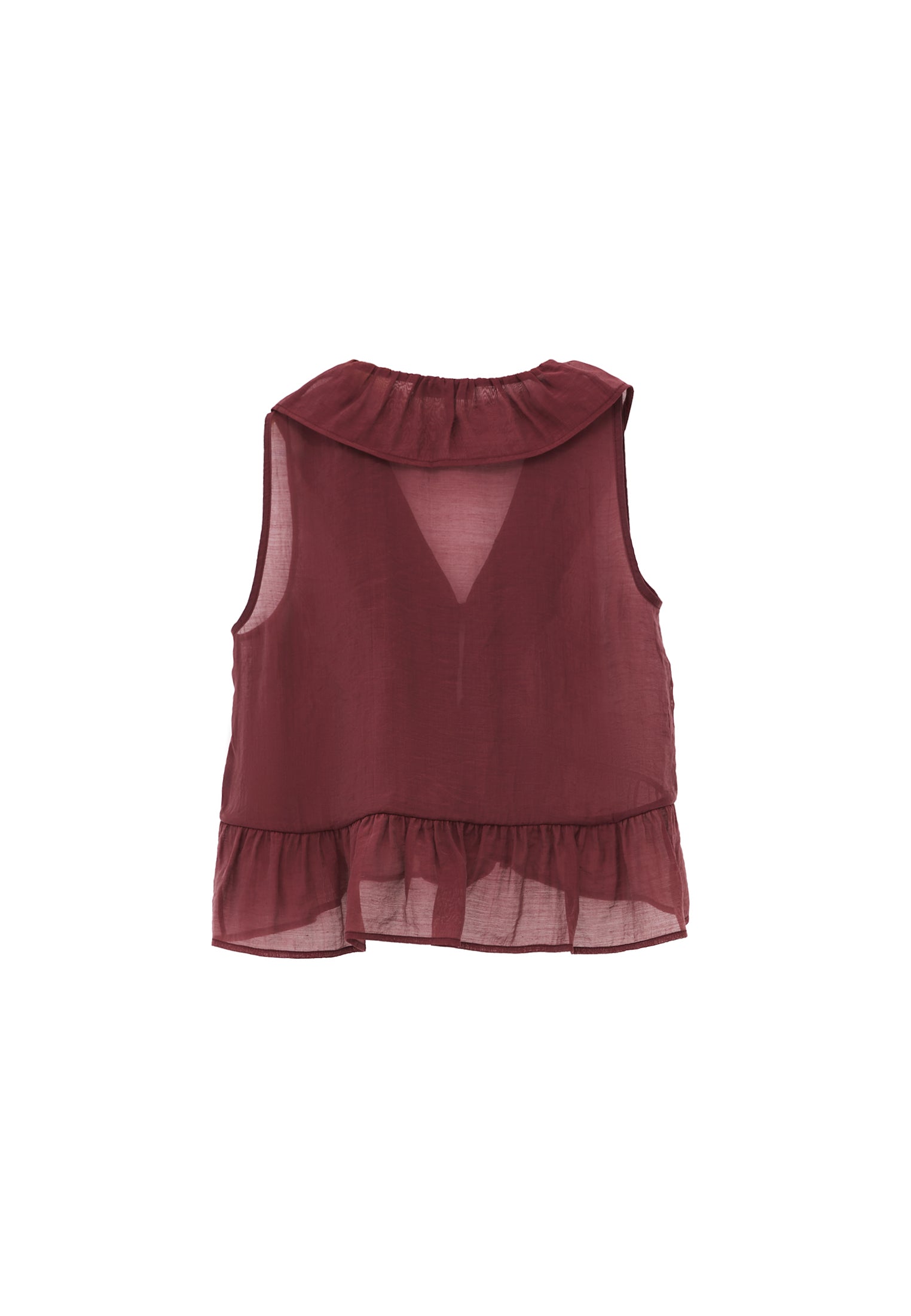 V-Neck Frilled Blouse - BURGUNDY