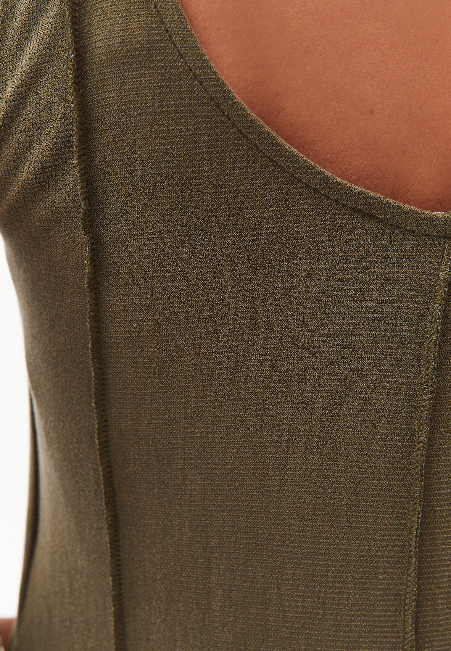 Long Dress with U-Neck and A-Line - BURNT OLIVE