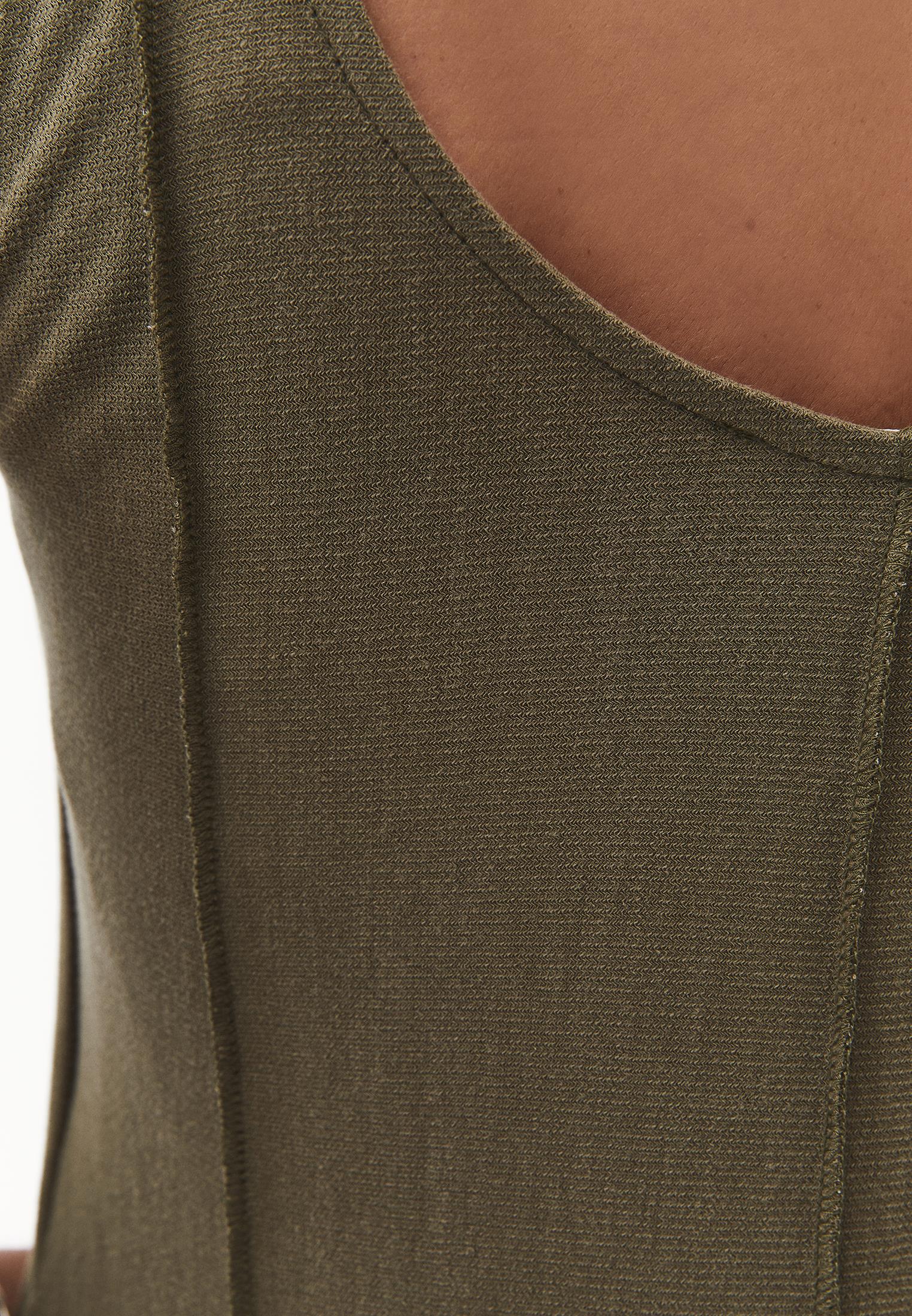 Long Dress with U-Neck and A-Line - BURNT OLIVE