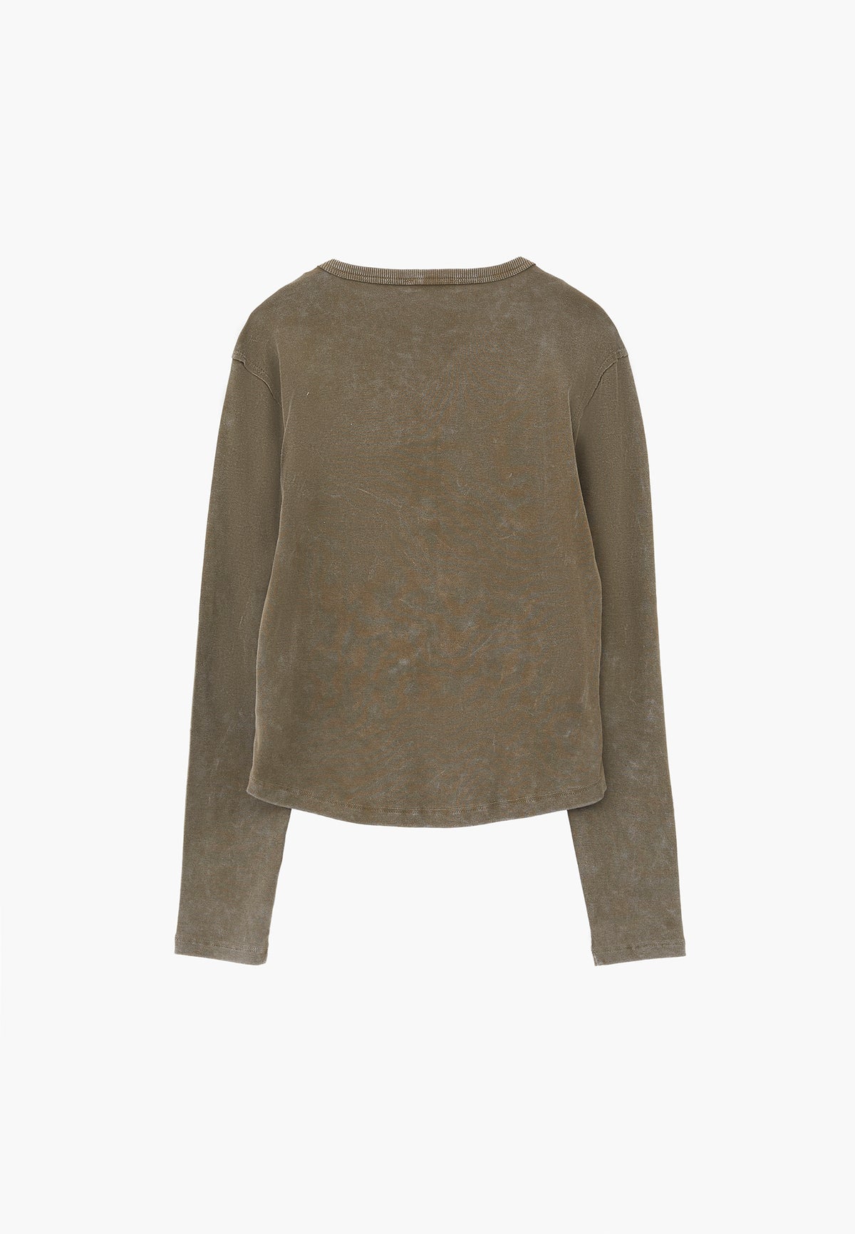 V-Neck Cut-Out Long Sleeve T-Shirt - BURNT OLIVE