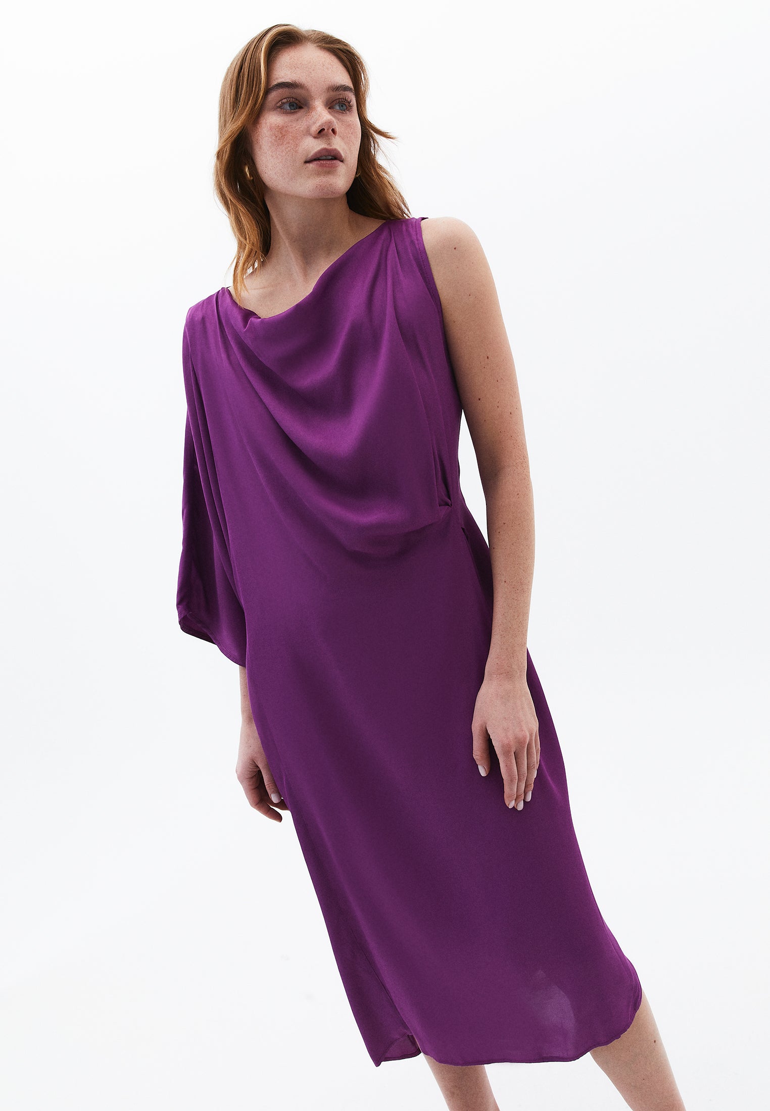 Oversize Dega Neck Asymmetric Midi Dress - BYZANTIUM