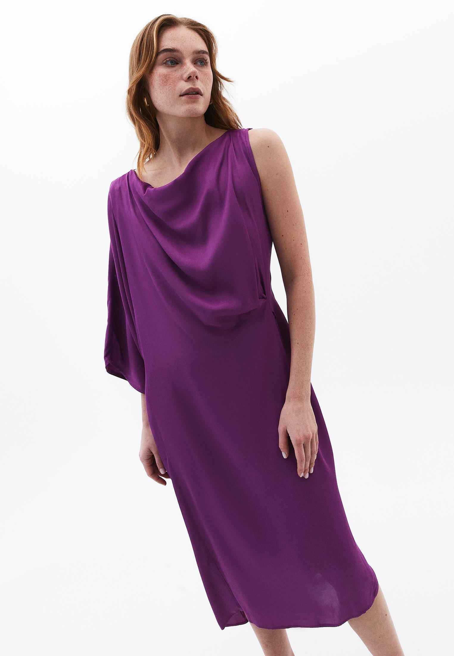 Oversize Dega Neck Asymmetric Midi Dress - BYZANTIUM