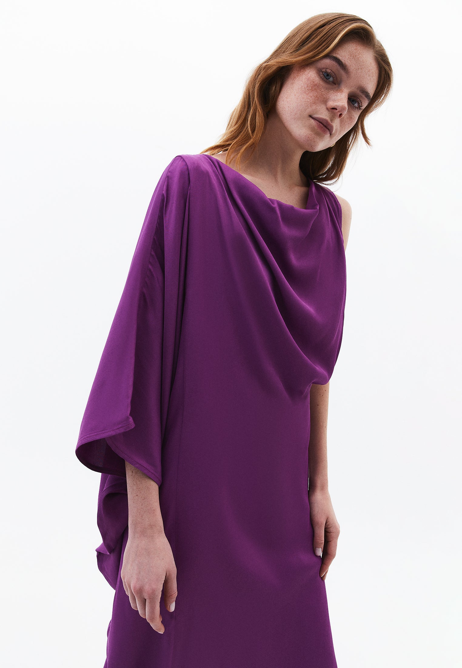 Oversize Dega Neck Asymmetric Midi Dress - BYZANTIUM