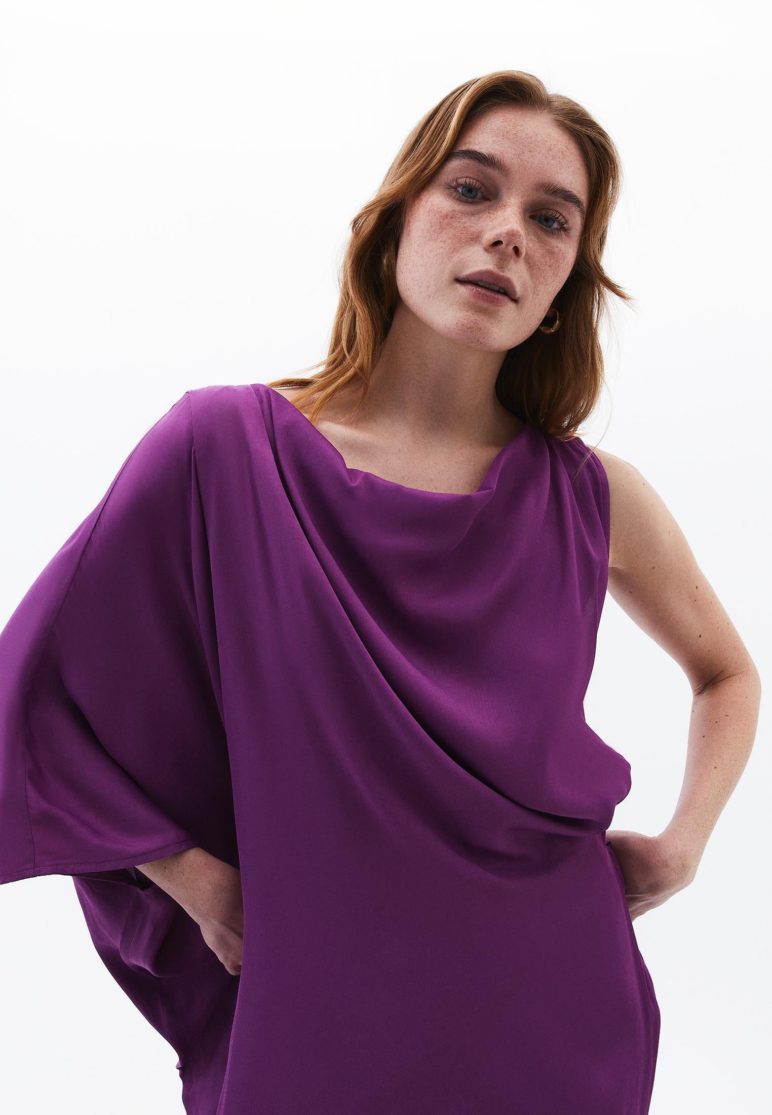 Oversize Dega Neck Asymmetric Midi Dress - BYZANTIUM