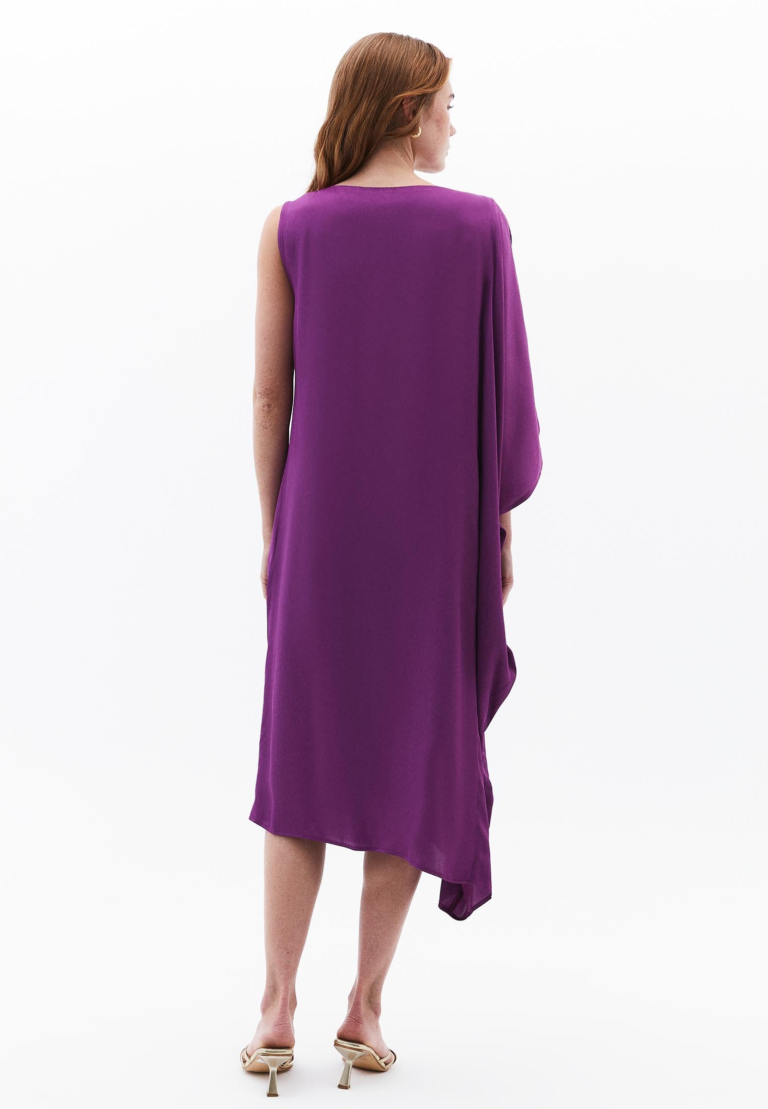 Oversize Dega Neck Asymmetric Midi Dress - BYZANTIUM