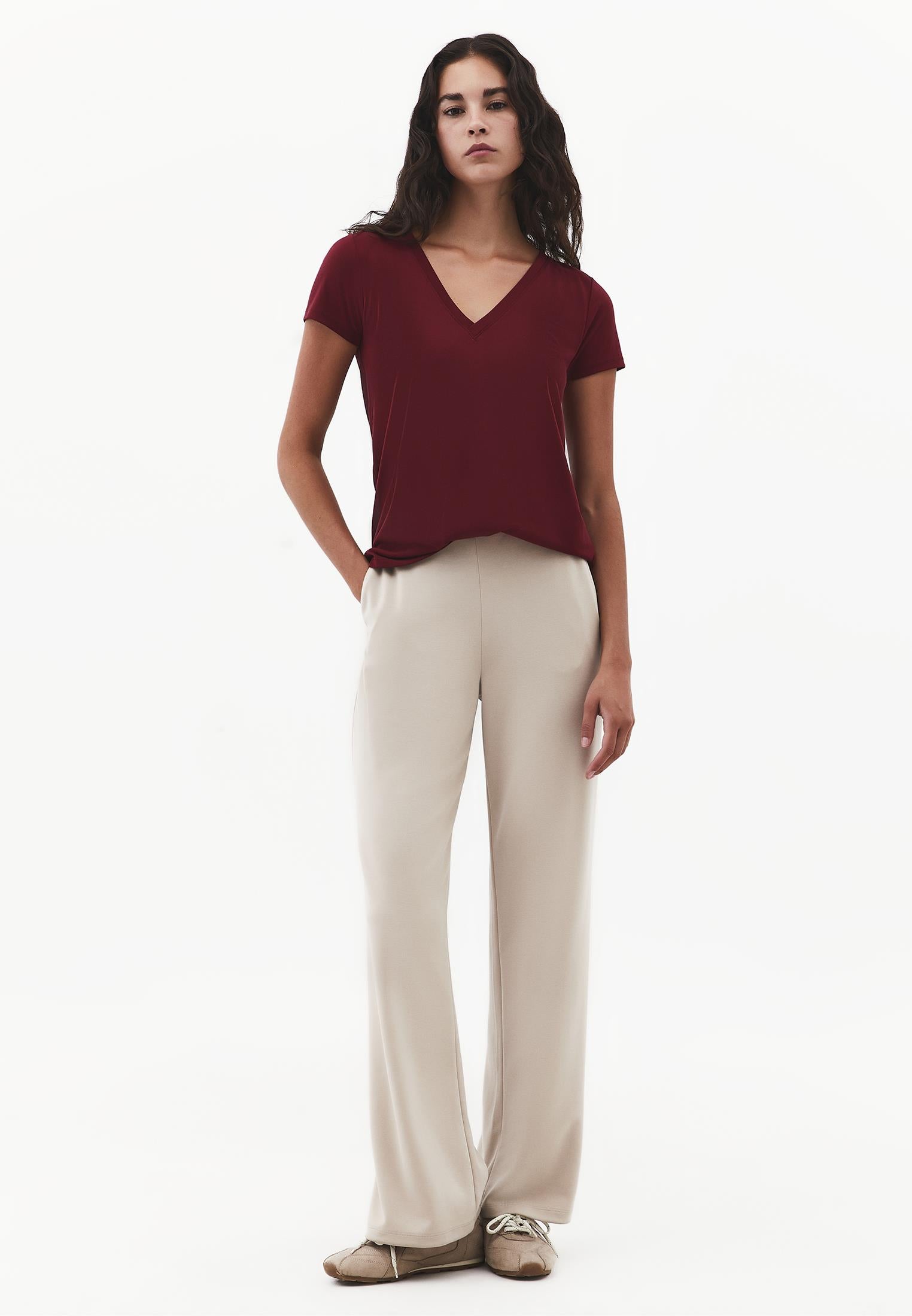 Short Sleeve V Neck T-Shirt - CABERNET