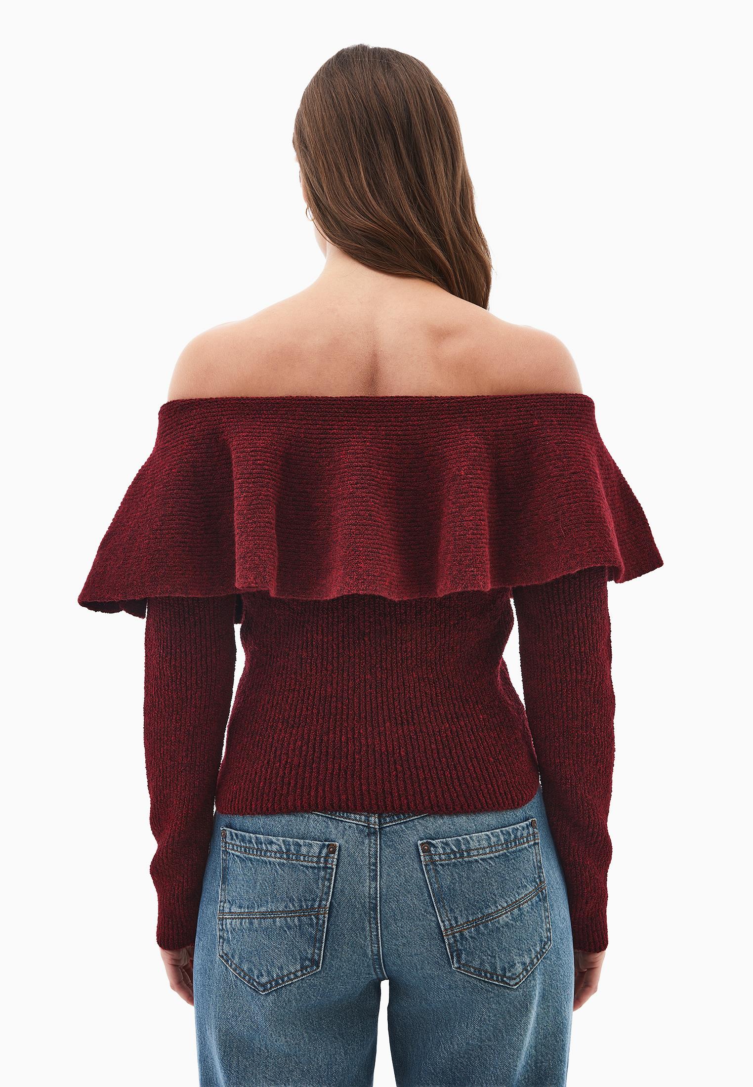 Dropped Shoulder Knit Sweater - CABERNET