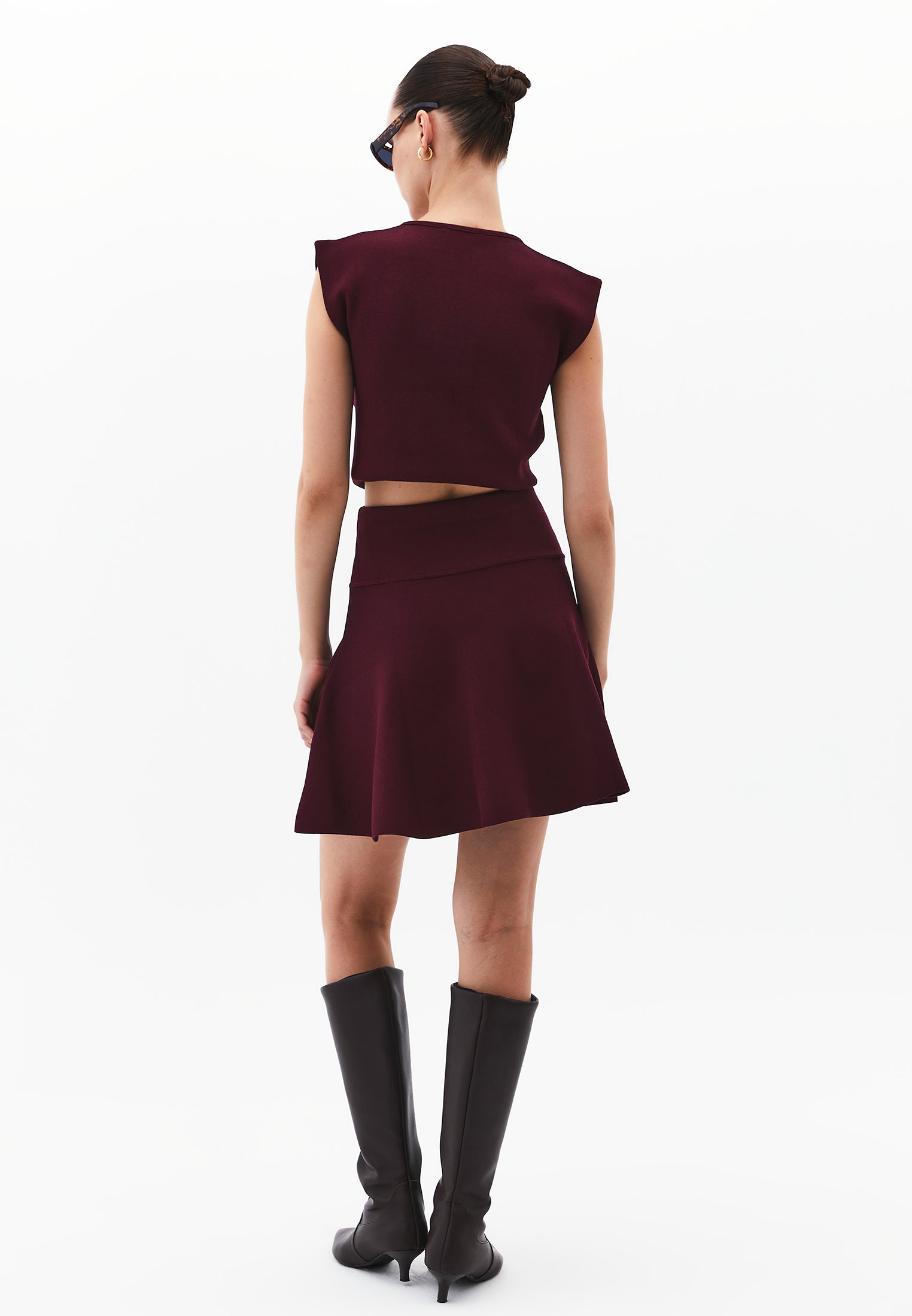 A-Line Short Knit Skirt - CABERNET