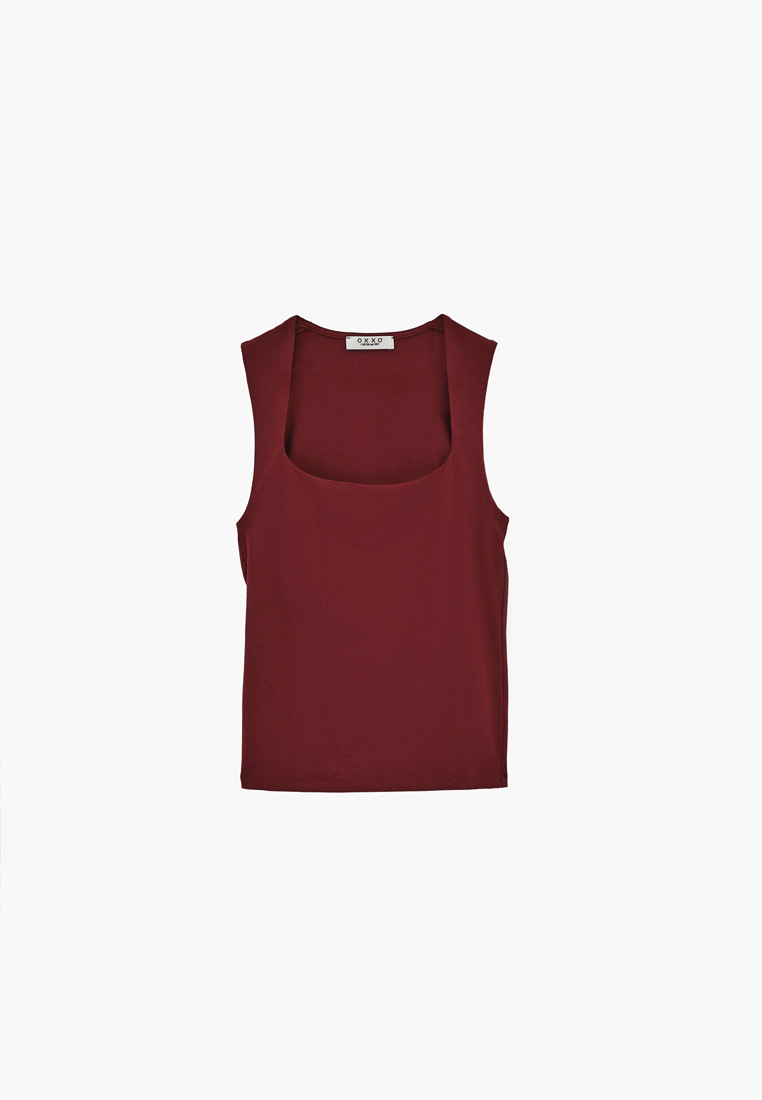 Square Neck Bodycon Standard Tank Top - CABERNET