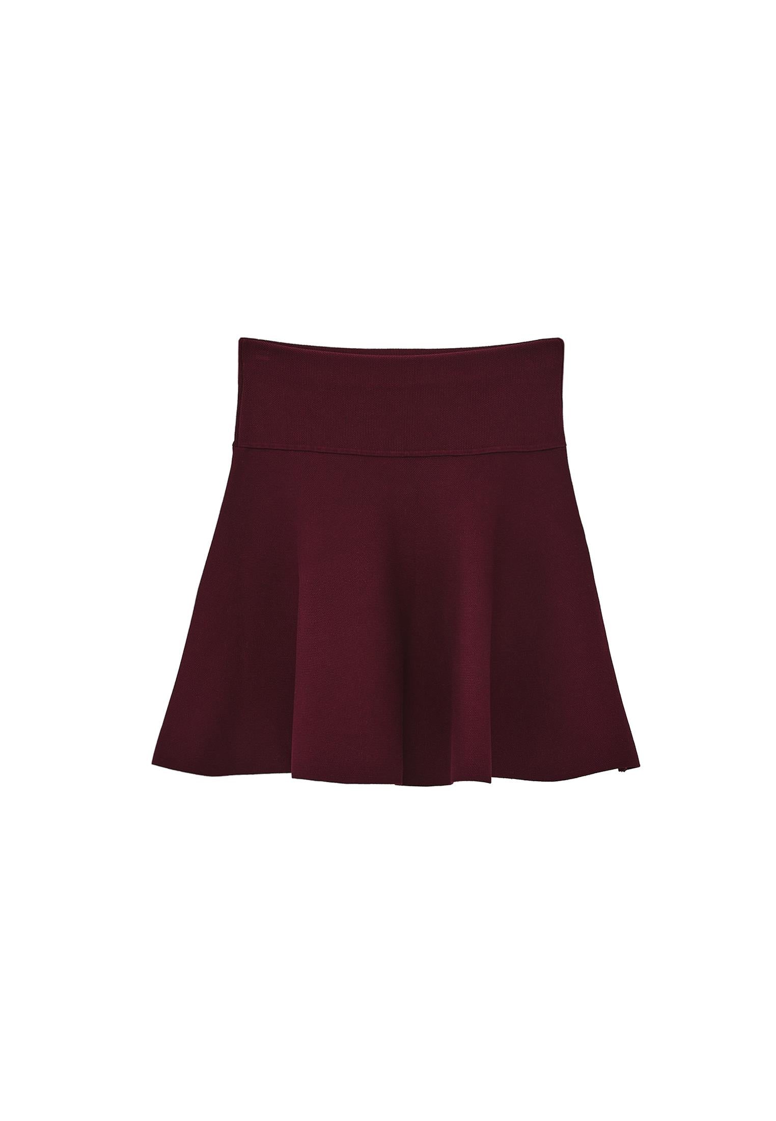 A-Line Short Knit Skirt - CABERNET