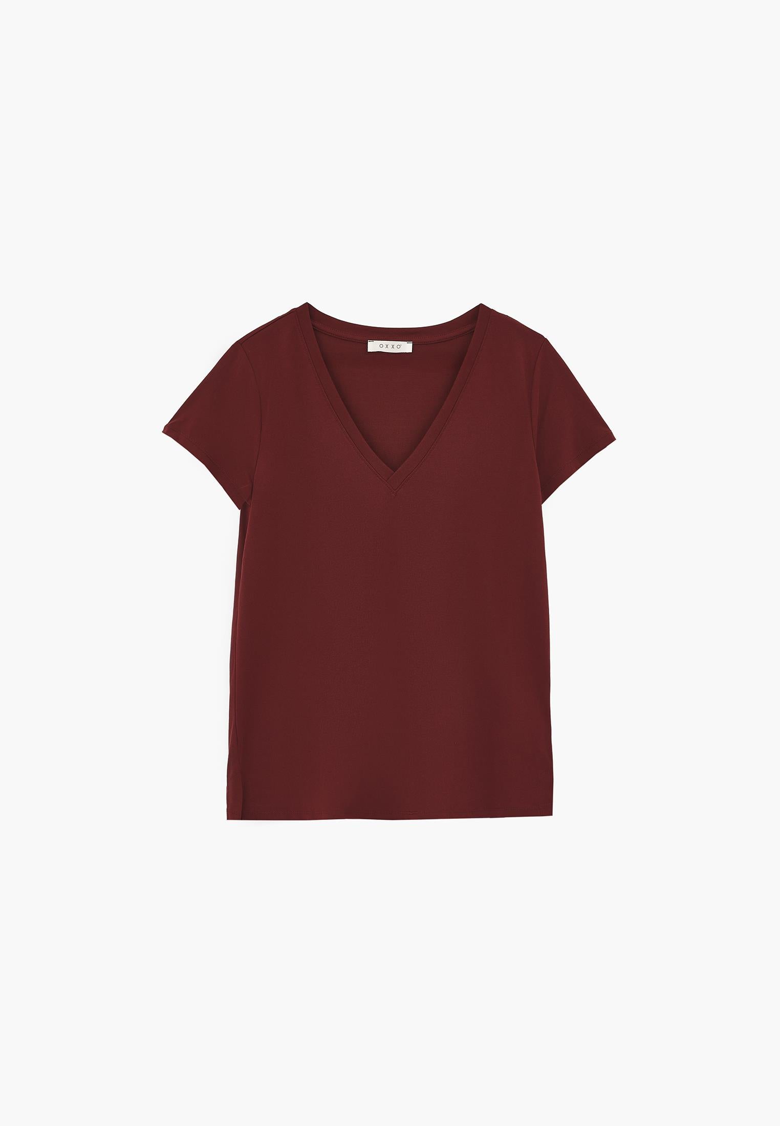 Short Sleeve V Neck T-Shirt - CABERNET