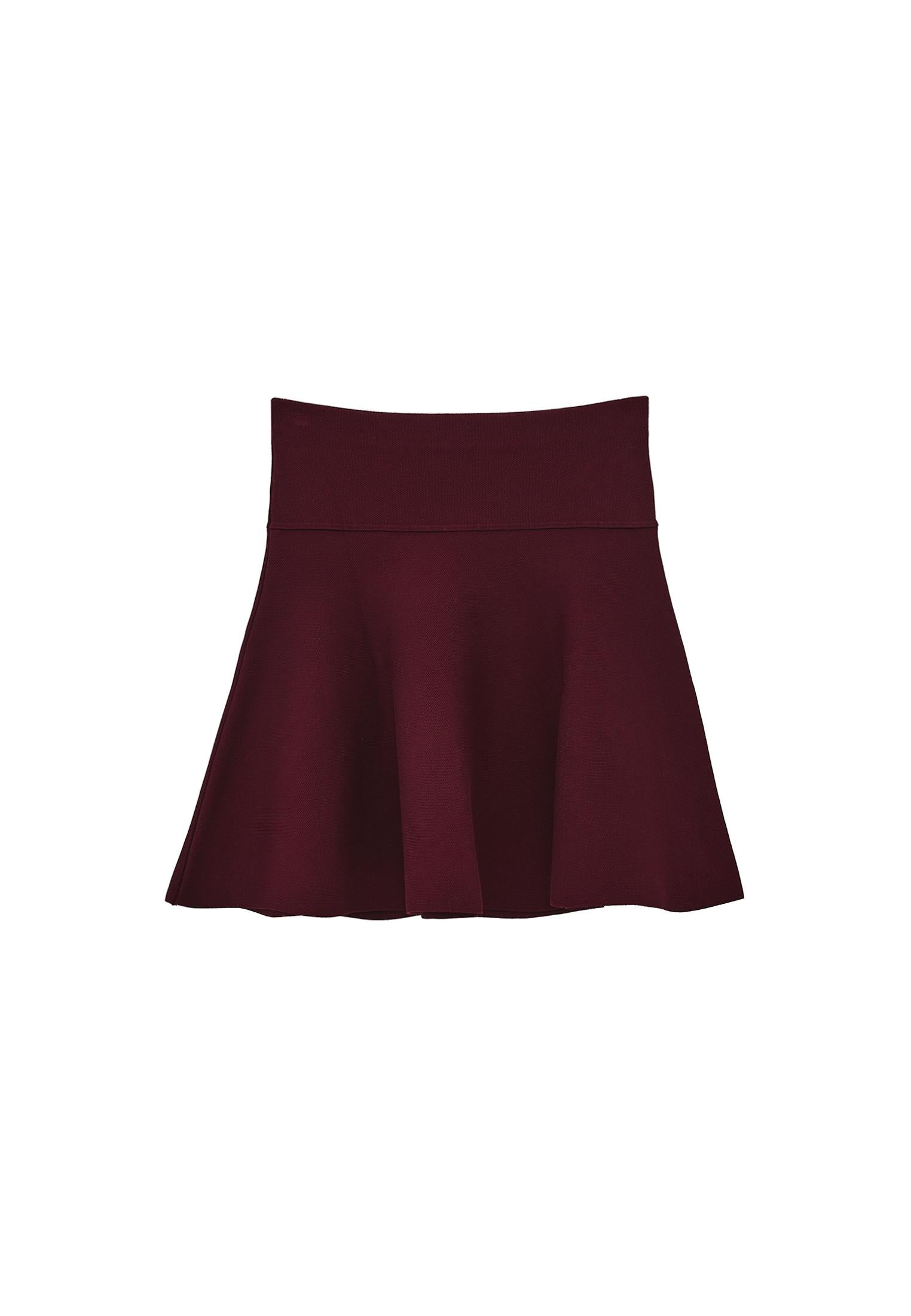 A-Line Short Knit Skirt - CABERNET