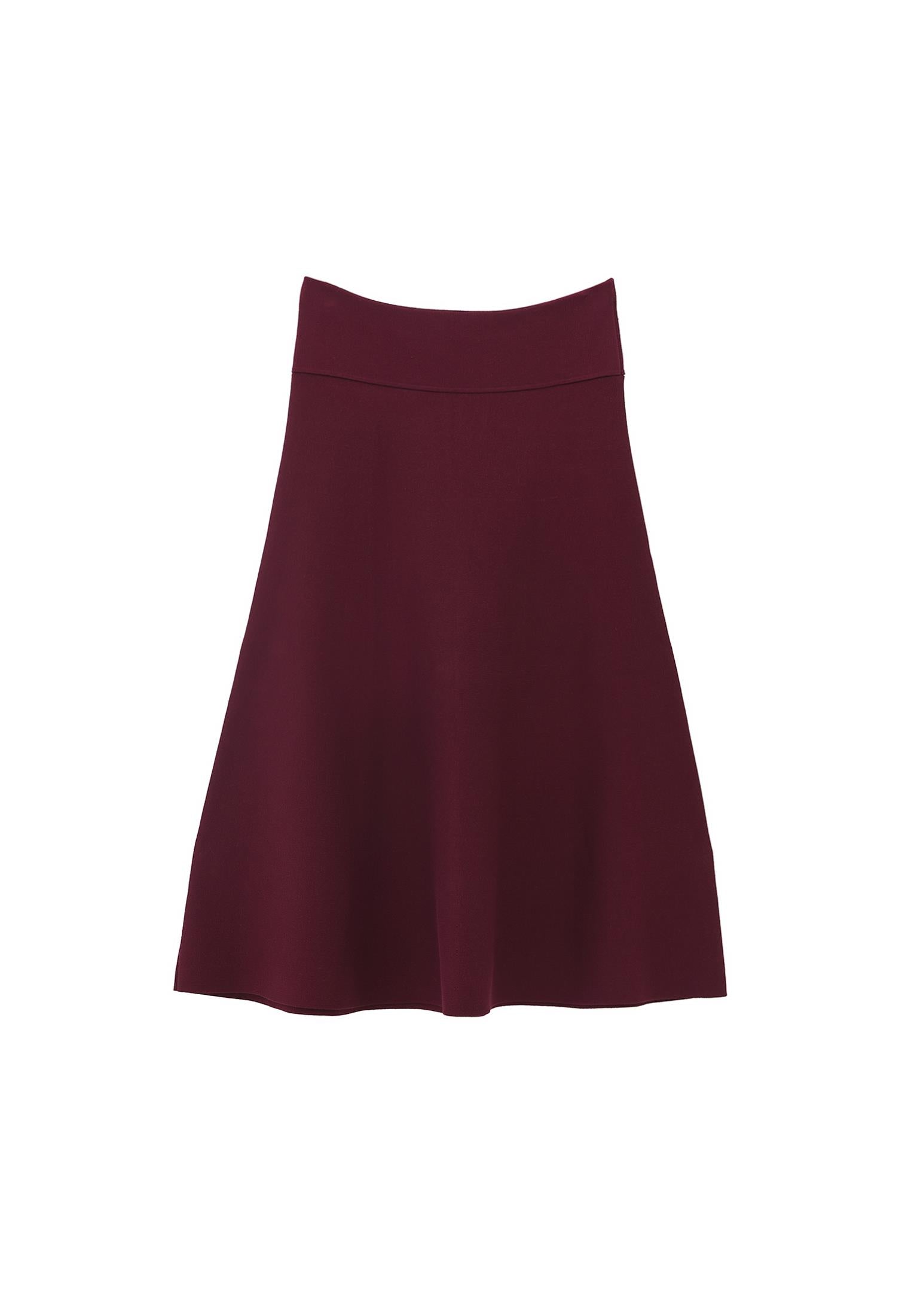 Long A-Line Skirt With Flounce Detail - CABERNET