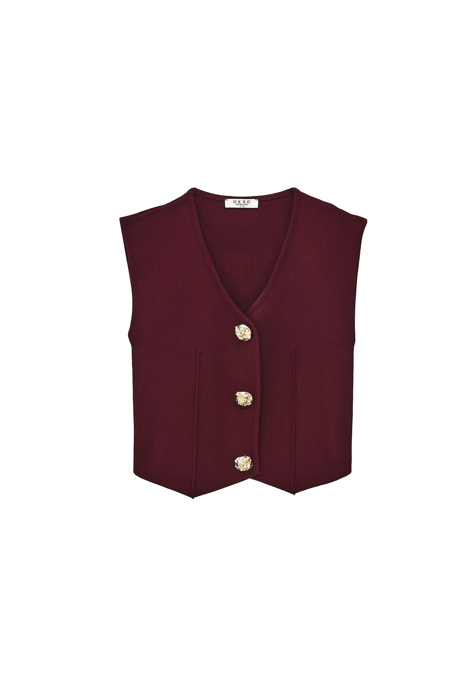 Midi Relaxed Fit Button Detailed Vest - CABERNET