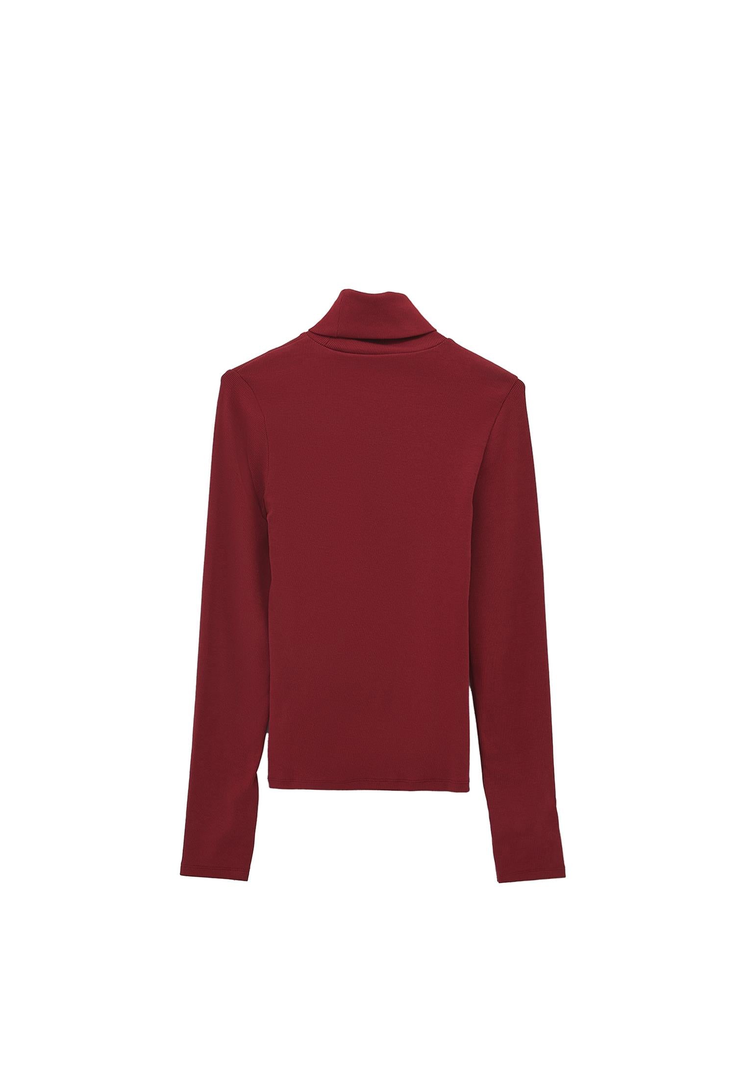 Turtleneck Long Sleeve Bodycon Top - CABERNET