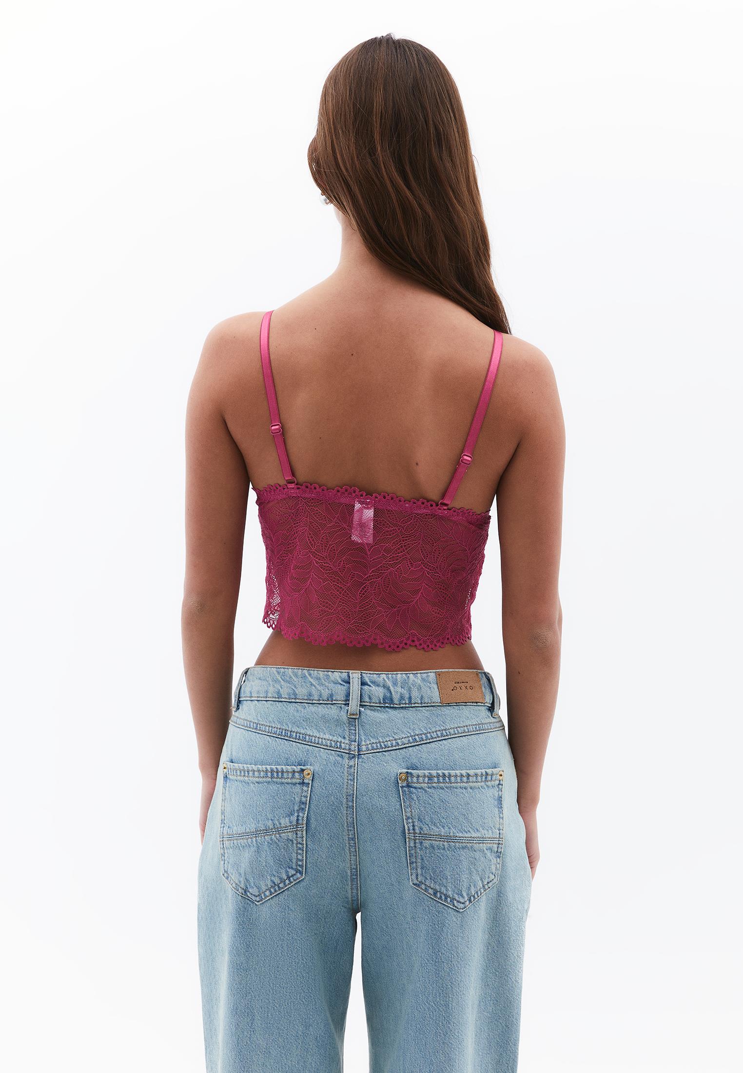 Short Women's Bustier With V Neckline And Piping - CACTUS FLOWER