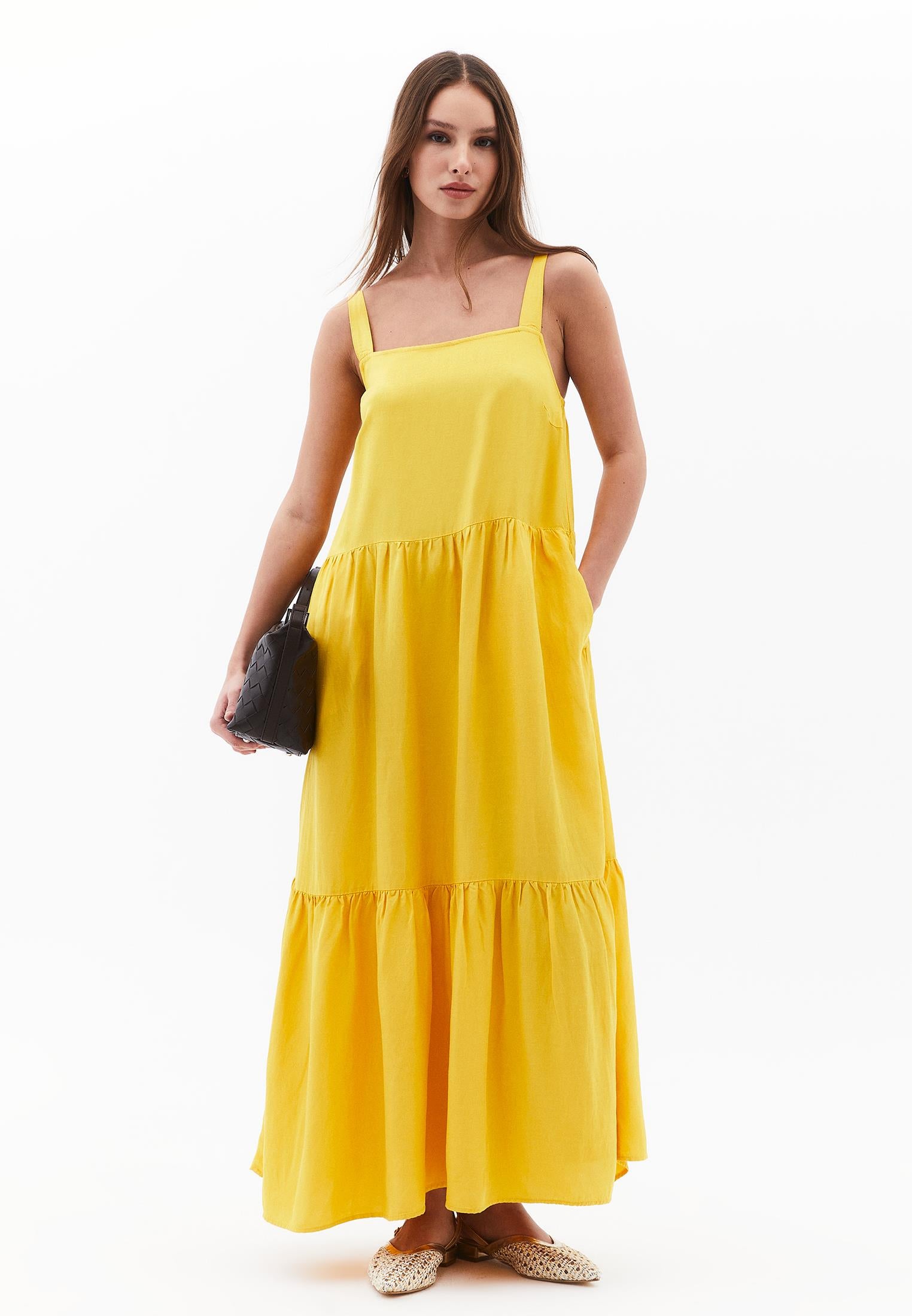 Square Neck Linen Dress - CALENDULA