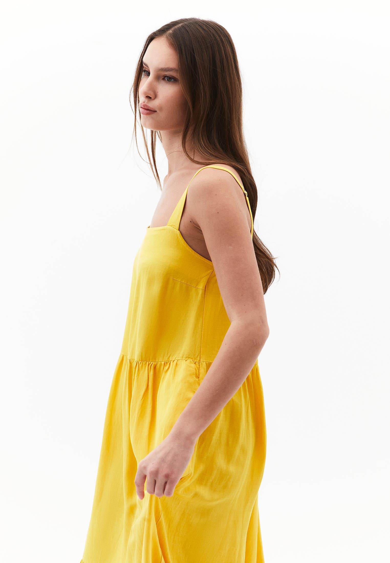 Square Neck Linen Dress - CALENDULA