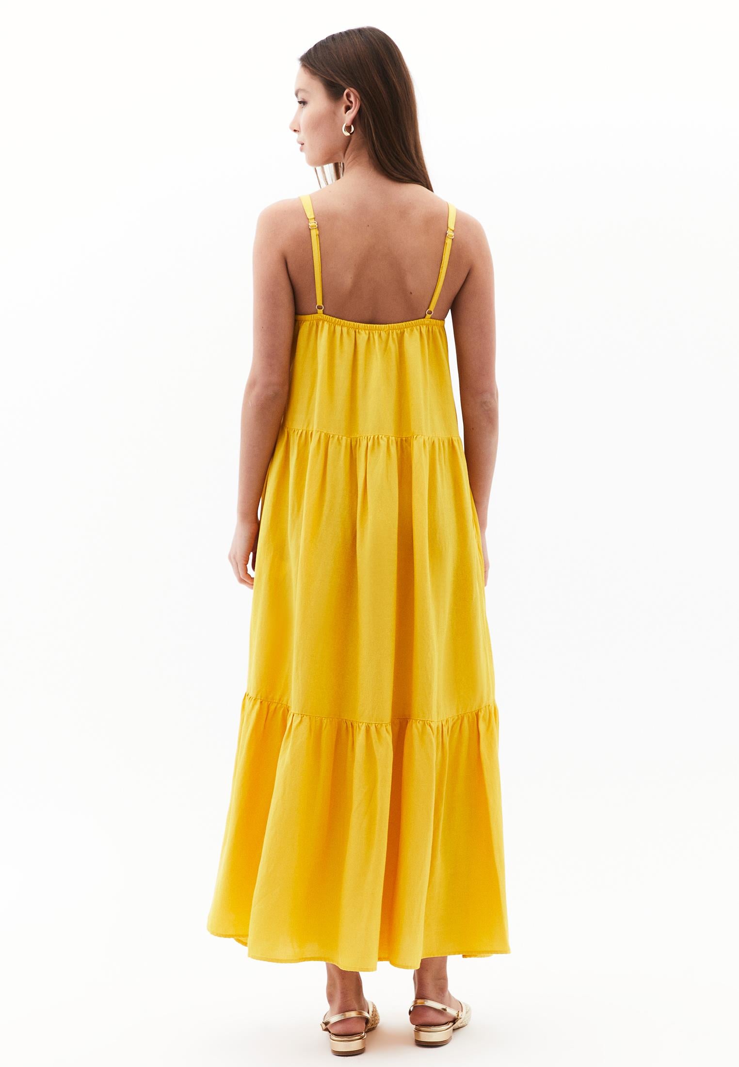 Square Neck Linen Dress - CALENDULA