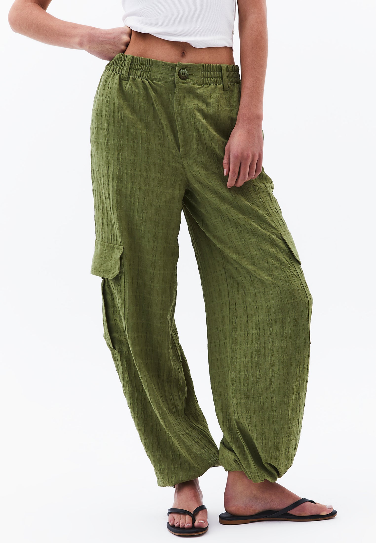 High Waist Jacquard Trousers - CALLISTE GREEN