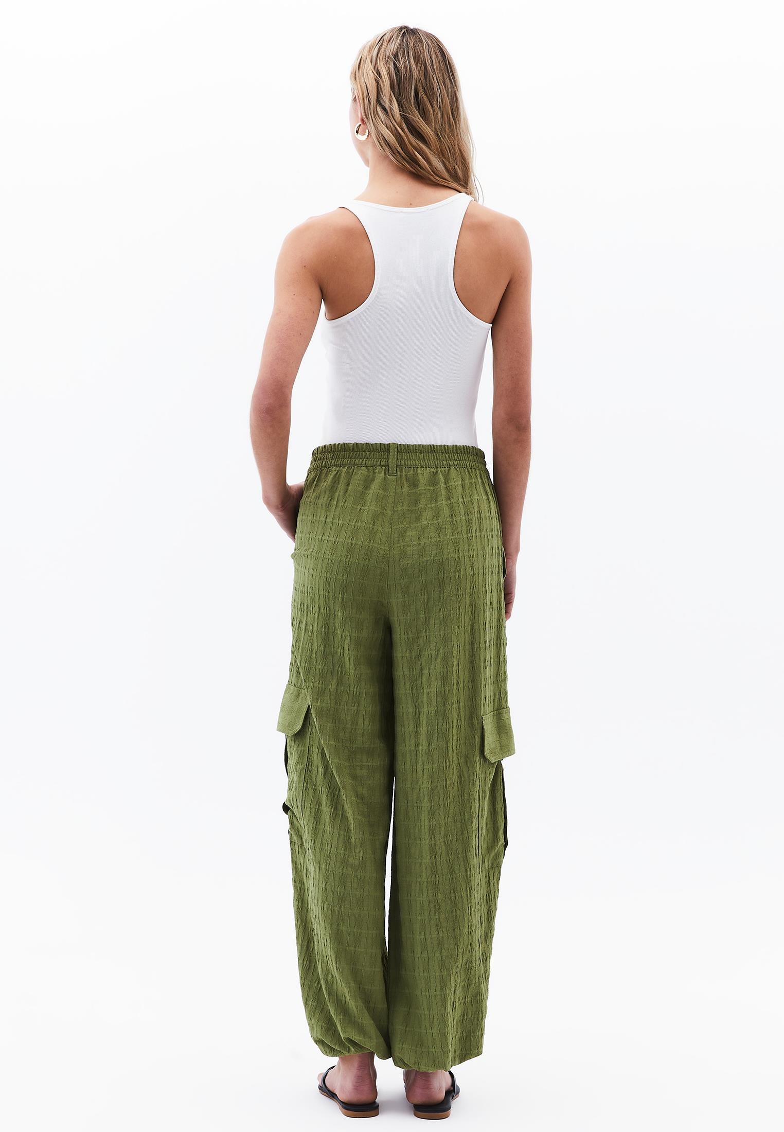 High Waist Jacquard Trousers - CALLISTE GREEN