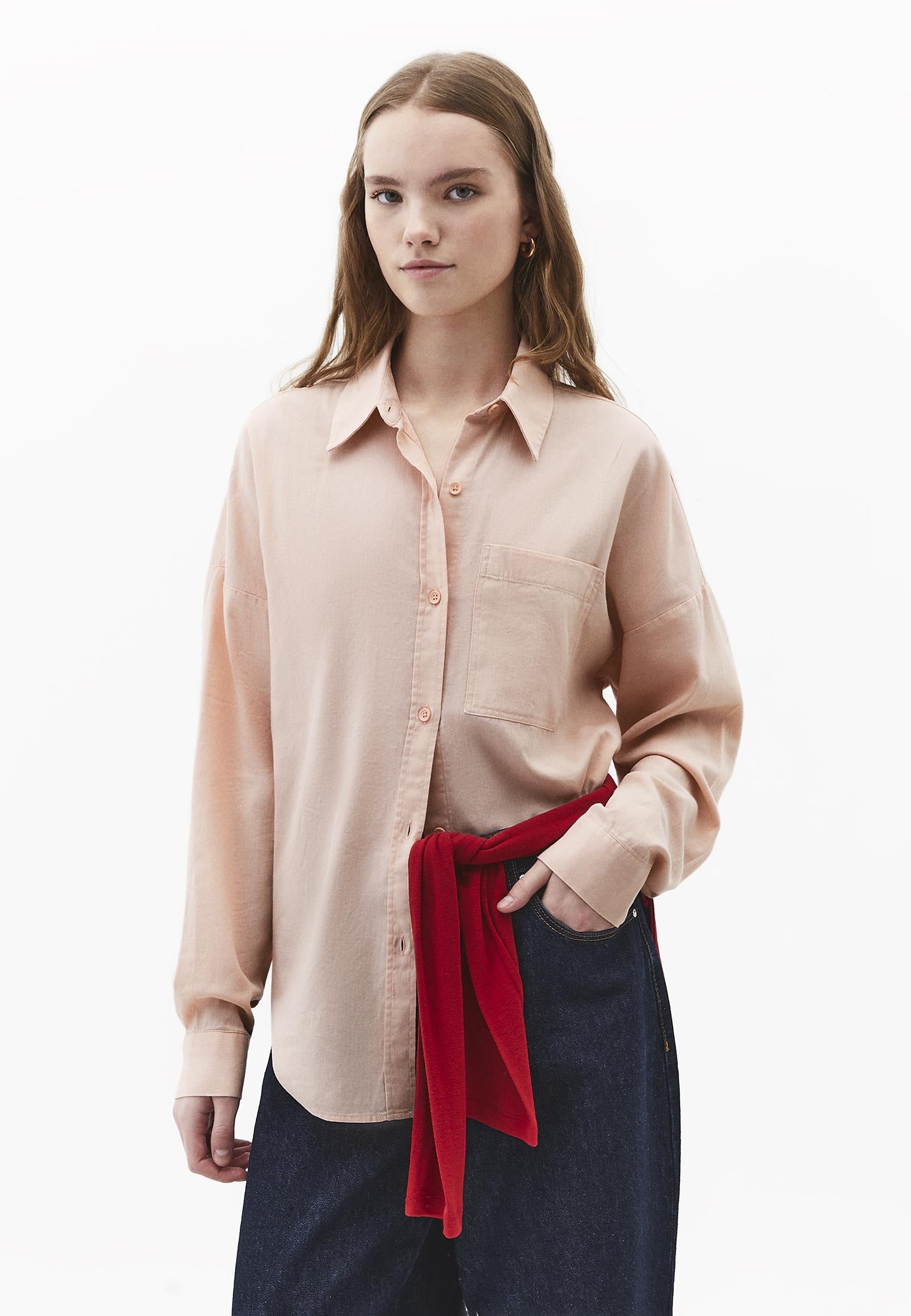 Oversize Long Sleeve Shirt With Pocket Detail - CAMEO ROSE