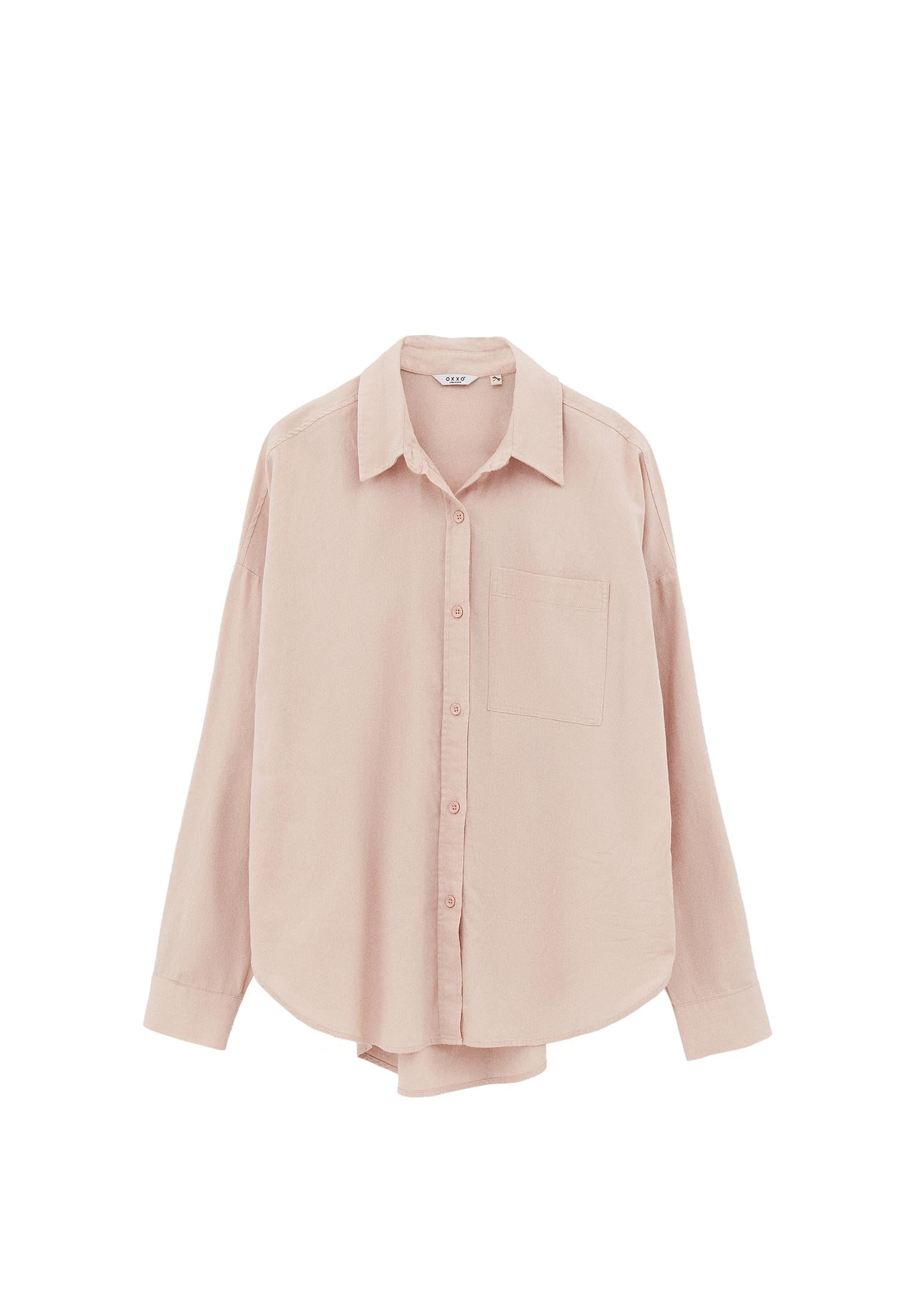 Oversize Long Sleeve Shirt With Pocket Detail - CAMEO ROSE