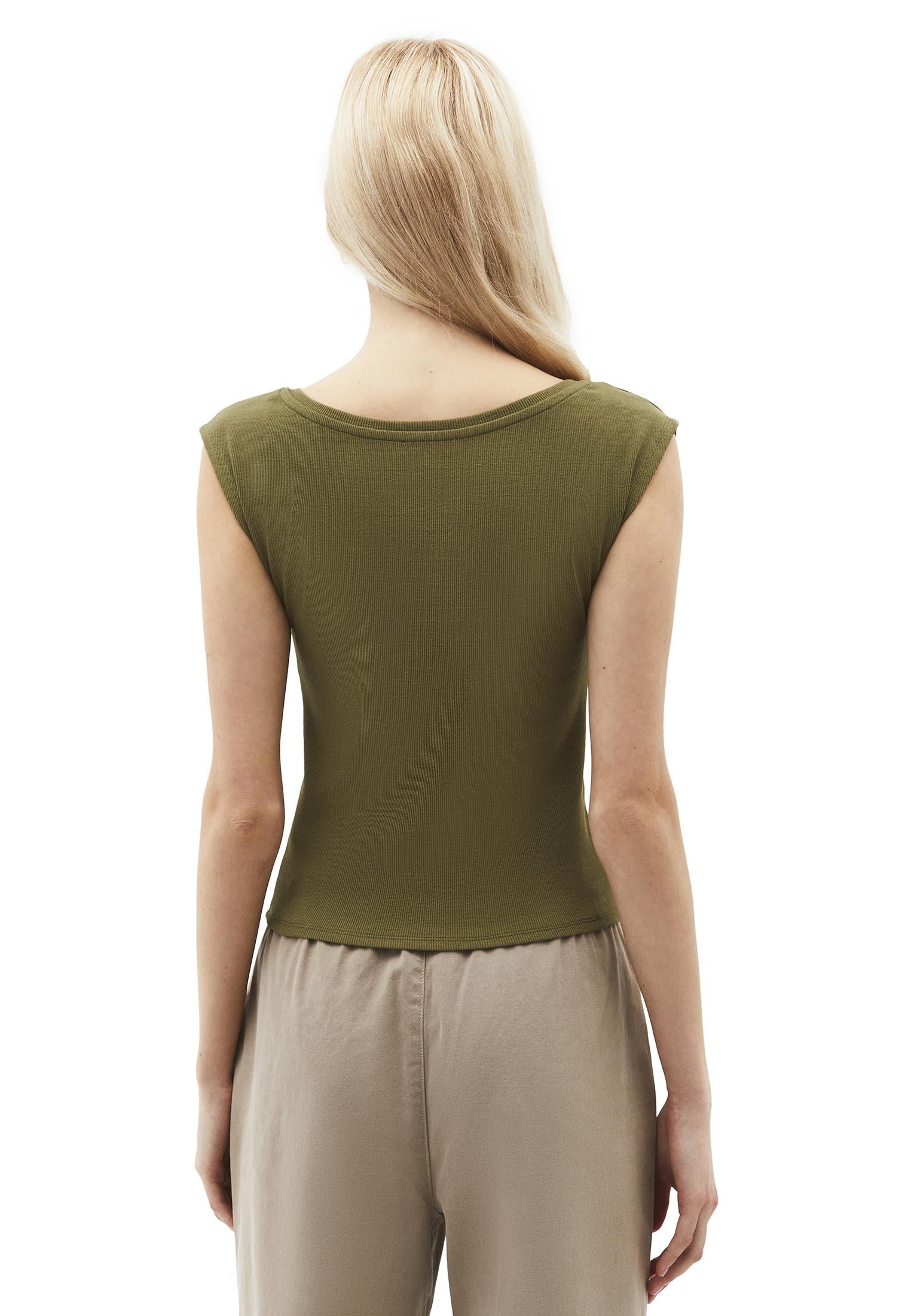Boat Neck Short Sleeve Bodycon T-Shirt - CAPULET OLIVE