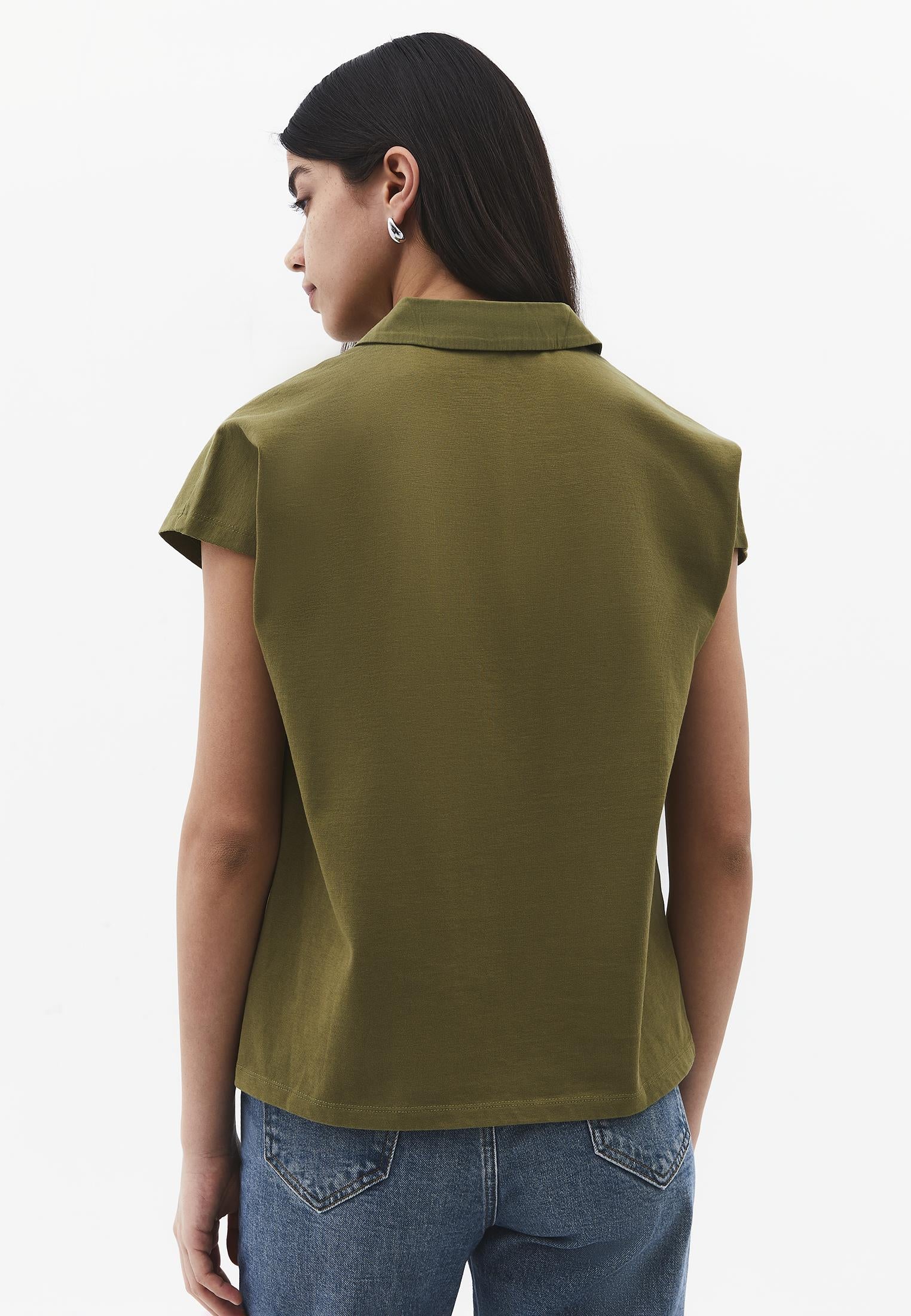 Button Detailed Polo Neck T-Shirt - CAPULET OLIVE