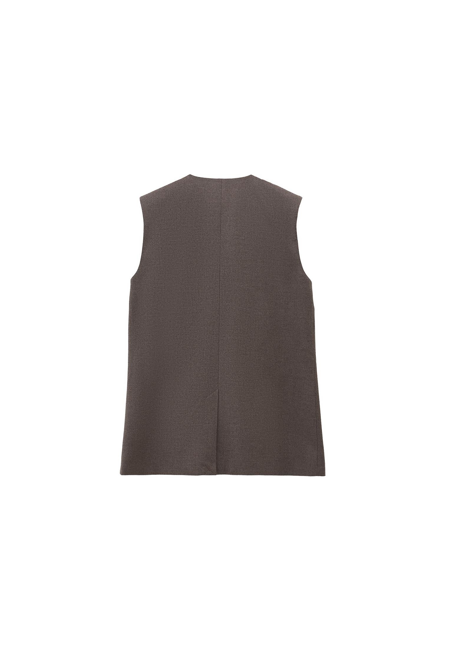V Neck Button Detailed Oversize Vest - CARAFE MELANGE