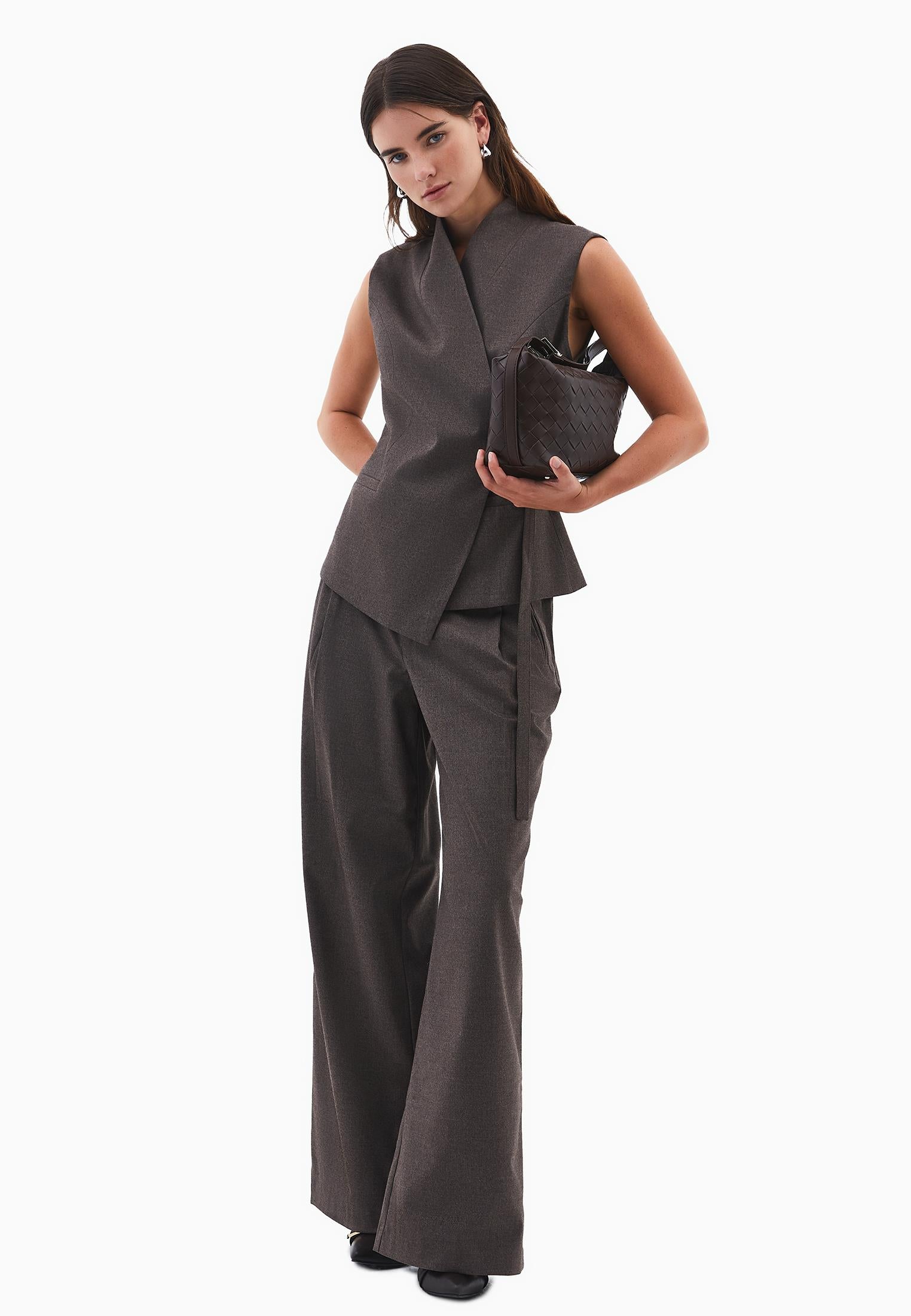 Wide Leg High Waist Trousers - CARAFE MELANGE
