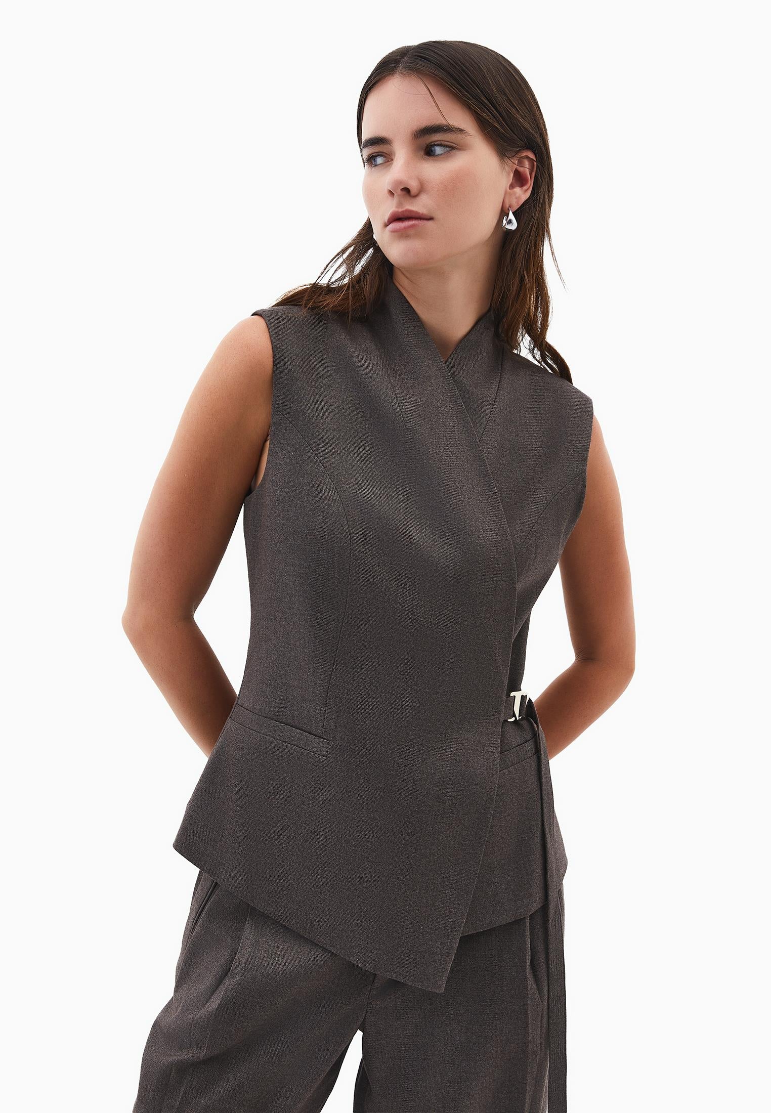 Asymmetrical Midi Vest - CARAFE MELANGE
