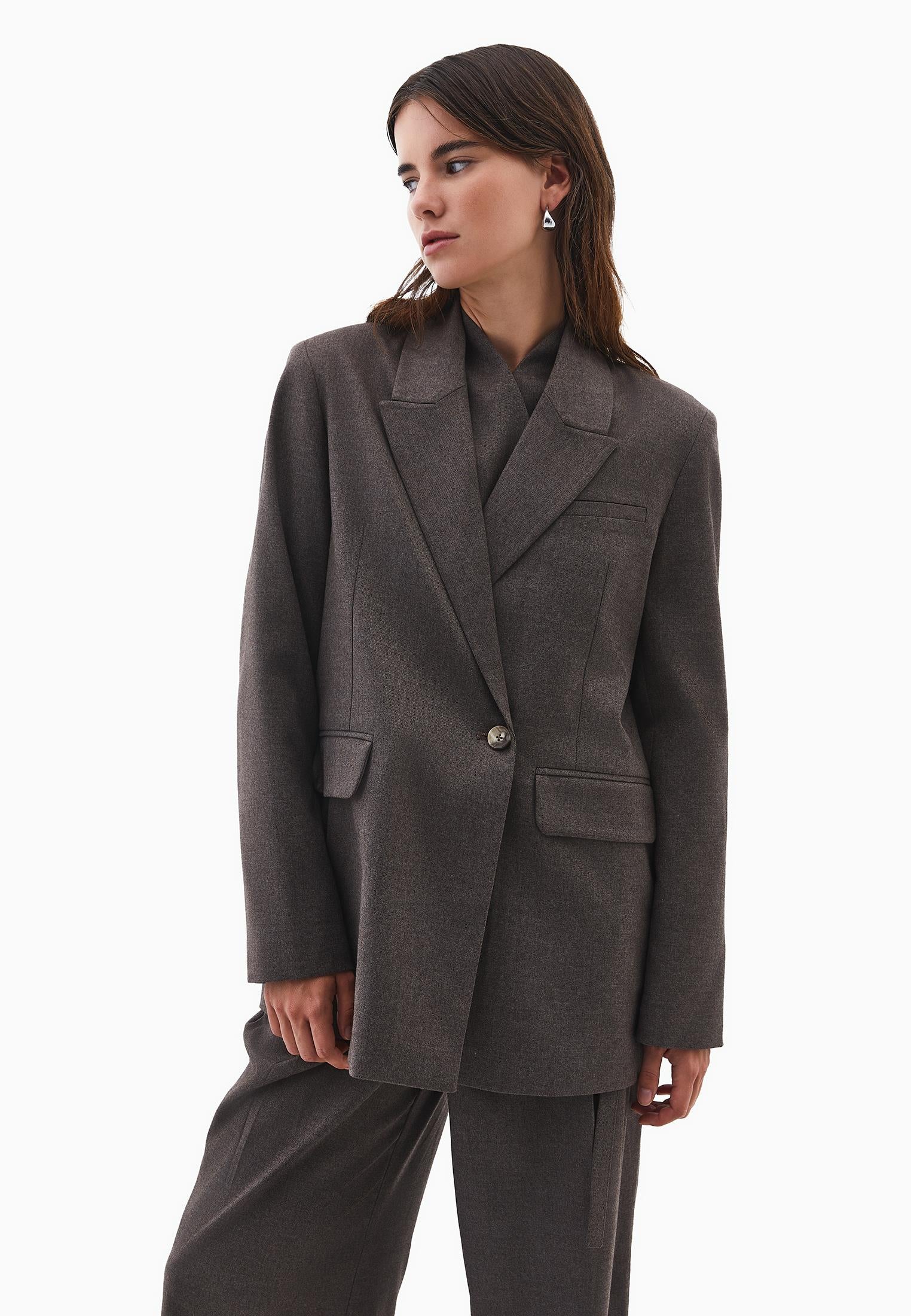 Double Breasted Lapel Oversize Blazer - CARAFE MELANGE