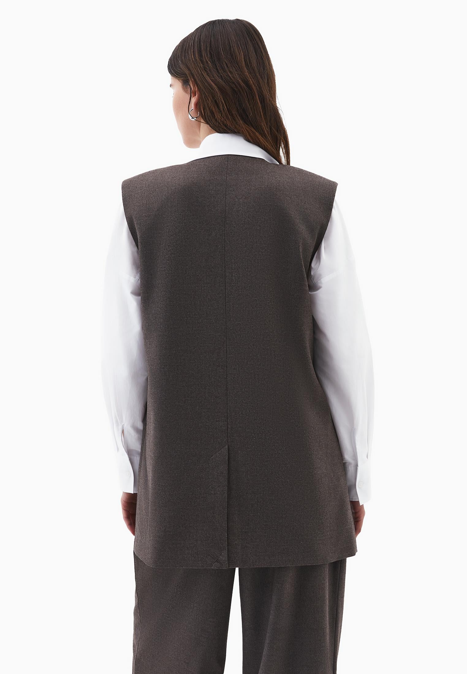 V Neck Button Detailed Oversize Vest - CARAFE MELANGE