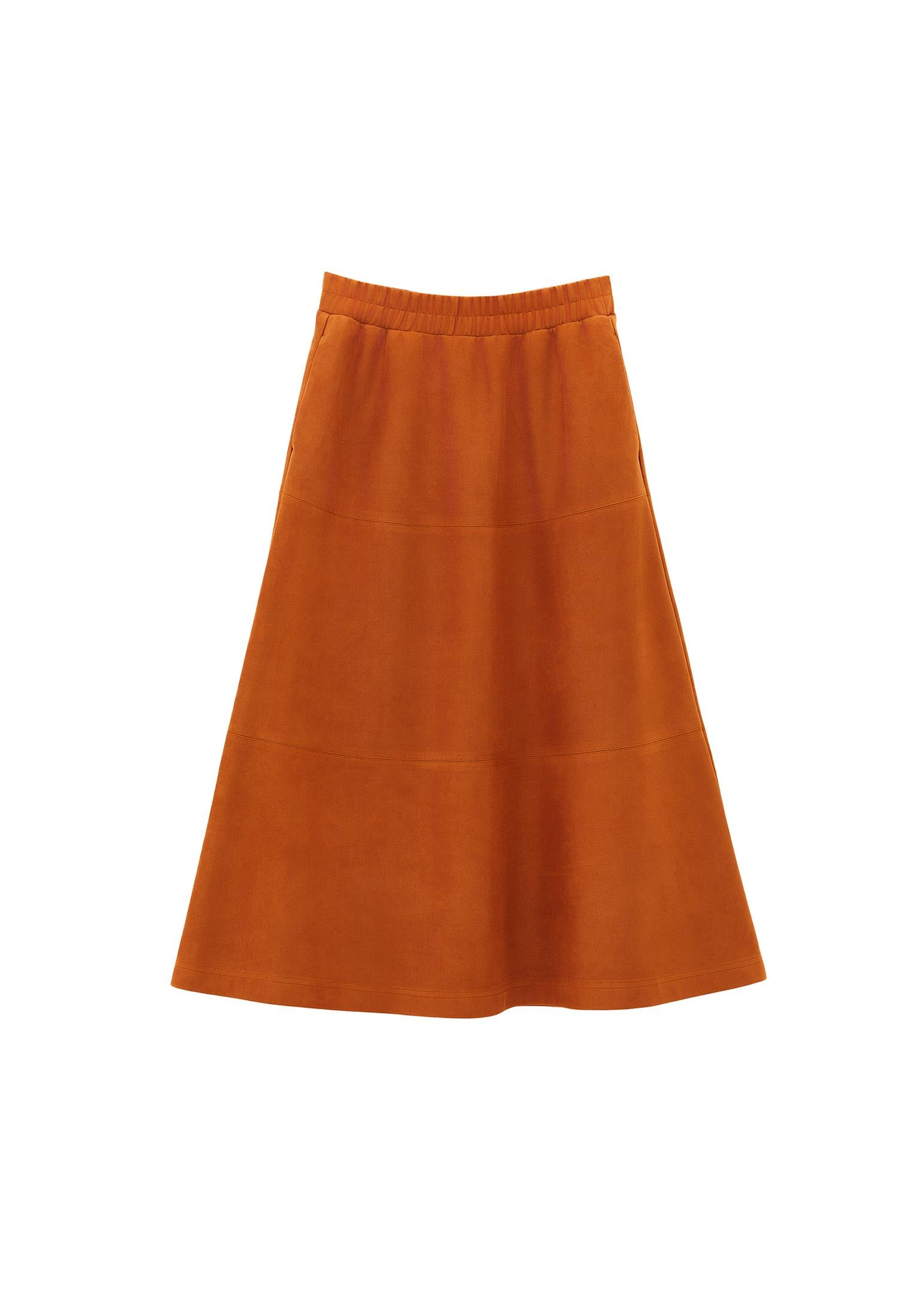 Long A-Line High Waist Slit Leather Skirt - CARAMEL CAFE