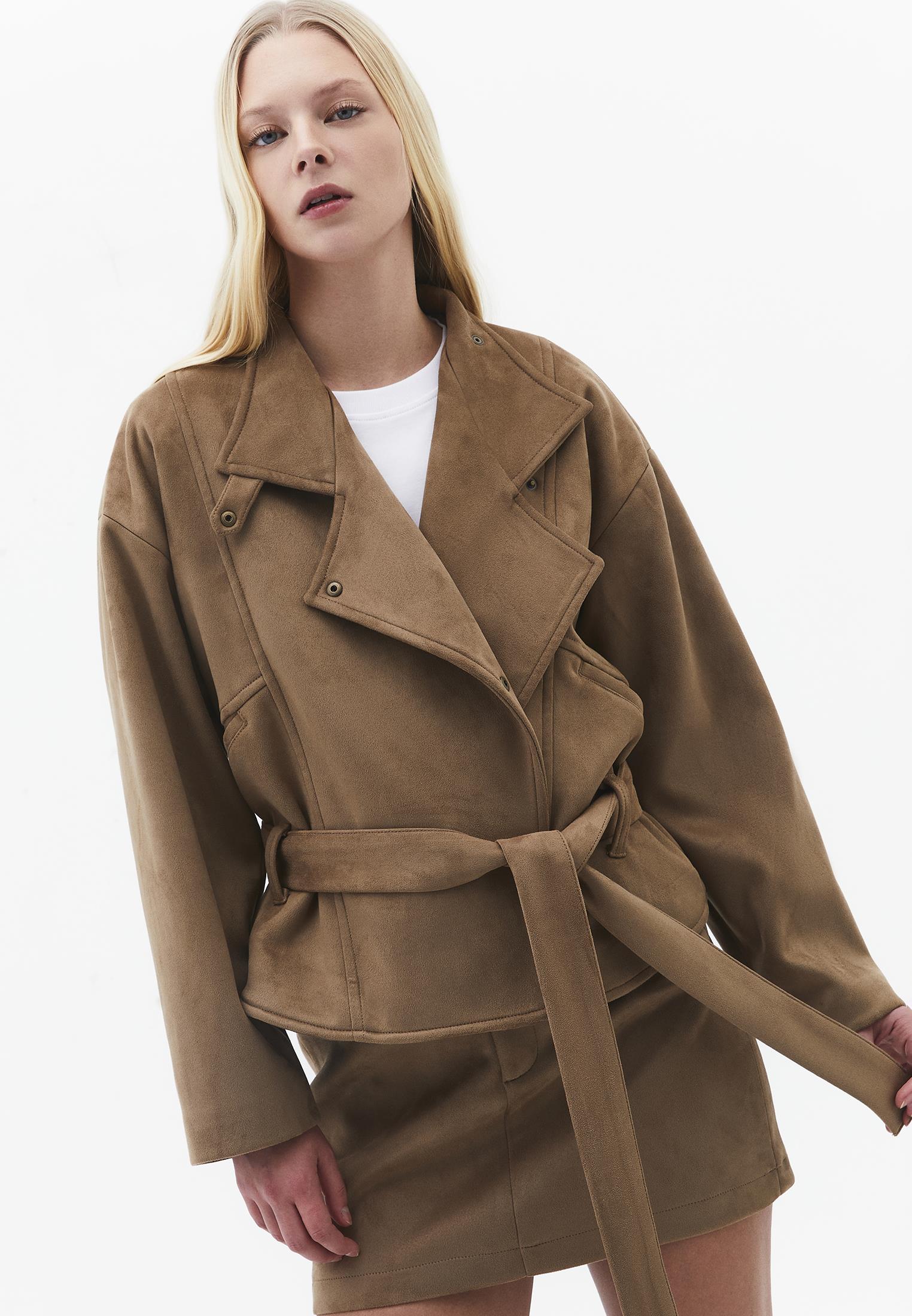 Midi Length Shawl Collar Long Sleeve Jacket - CARIBOU