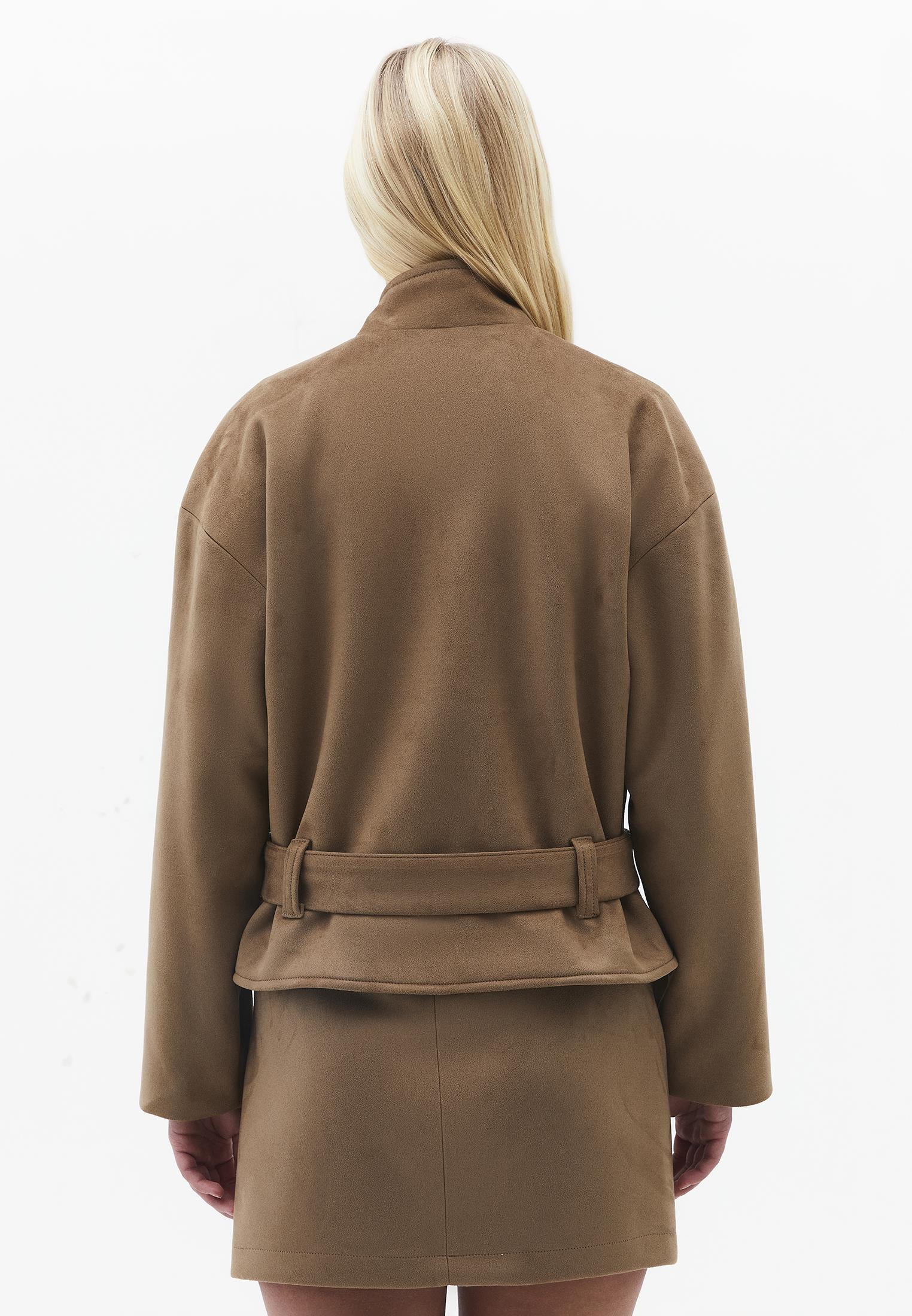 Midi Length Shawl Collar Long Sleeve Jacket - CARIBOU