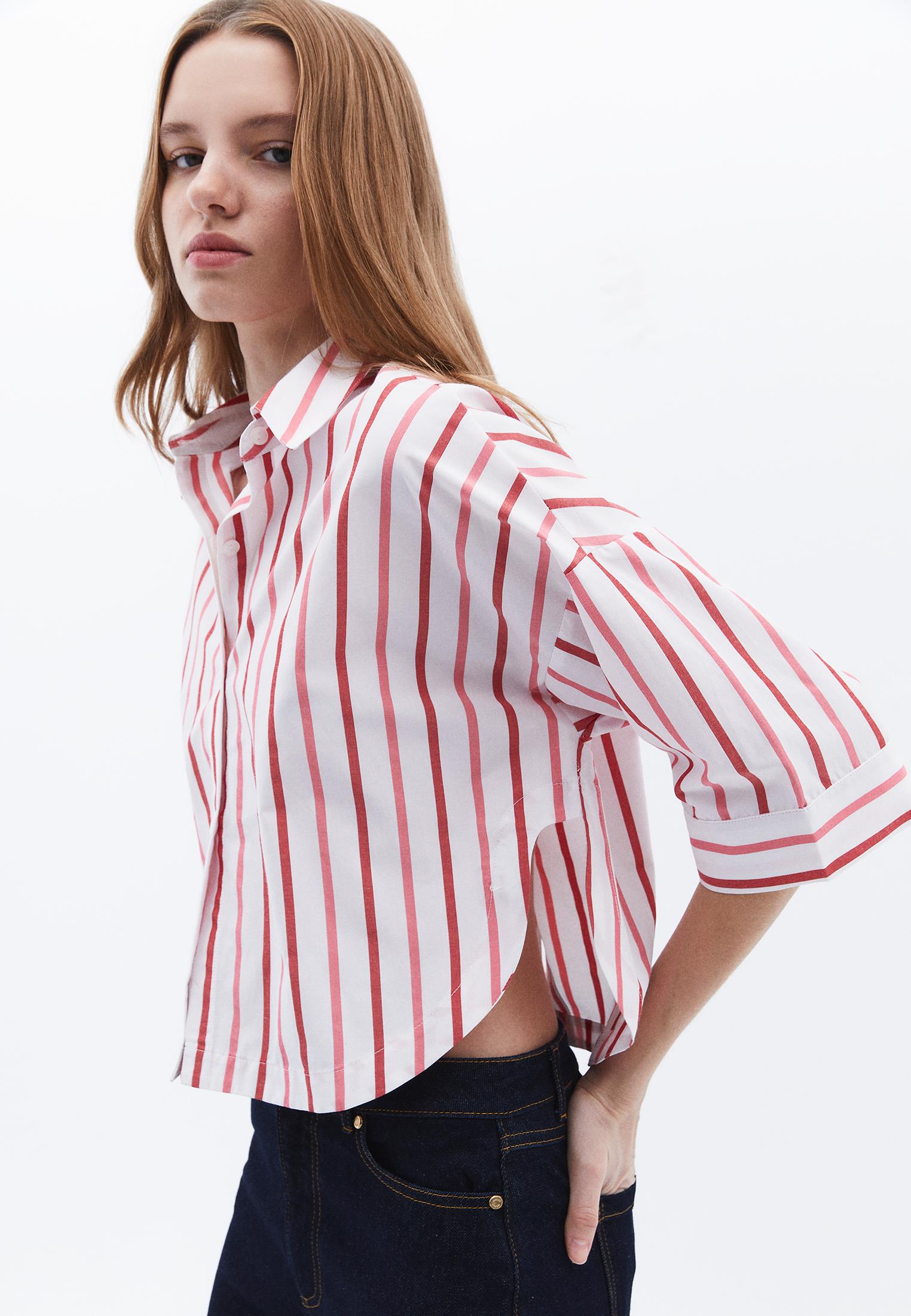 Tied Short Shirt - CAYENNE COMB STRIPE