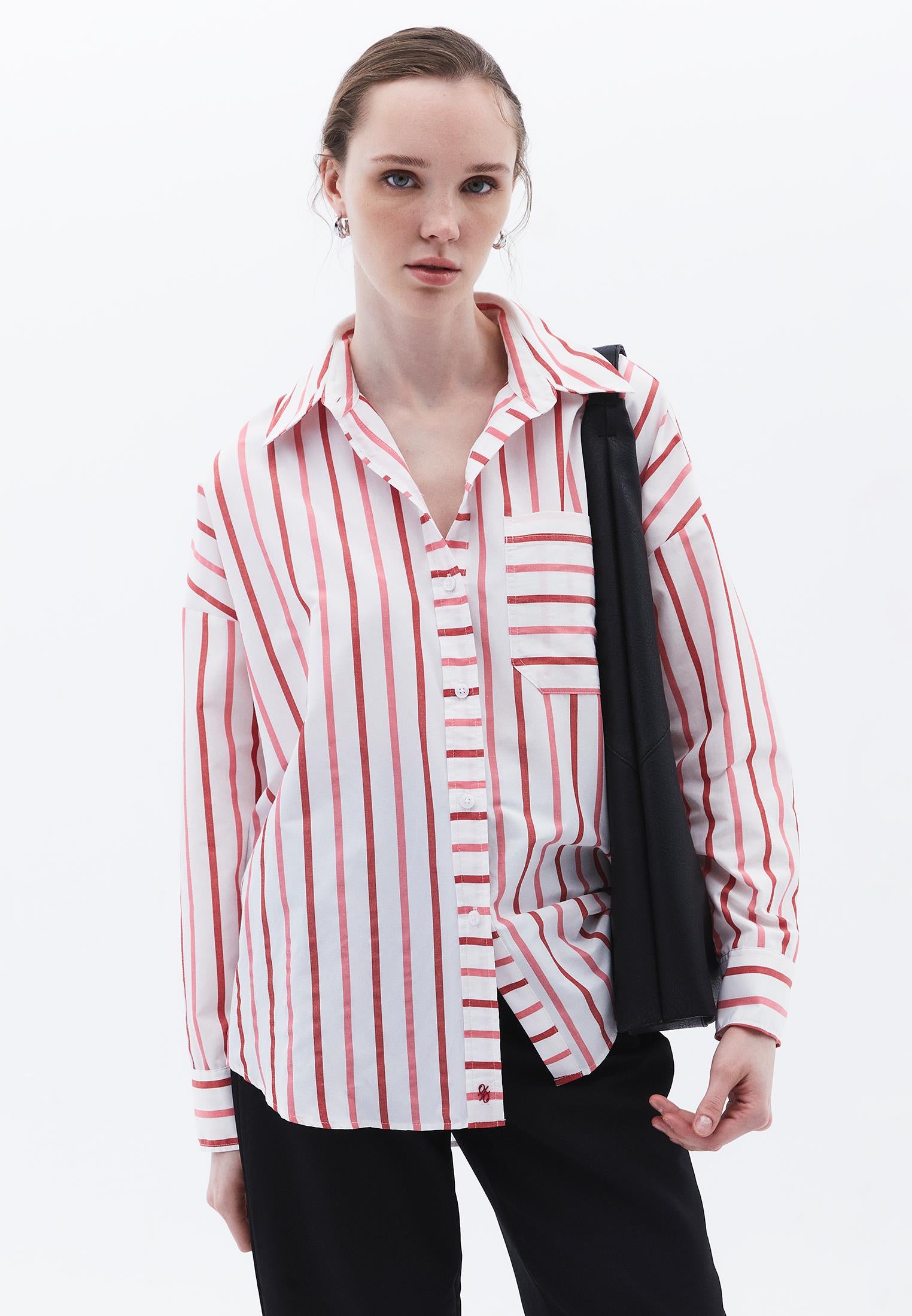 Oversize Printed Striped Shirt - CAYENNE COMB STRIPE
