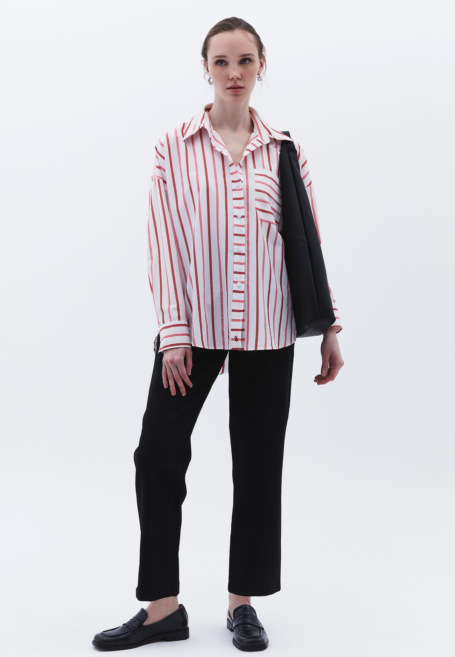 Oversize Printed Striped Shirt - CAYENNE COMB STRIPE