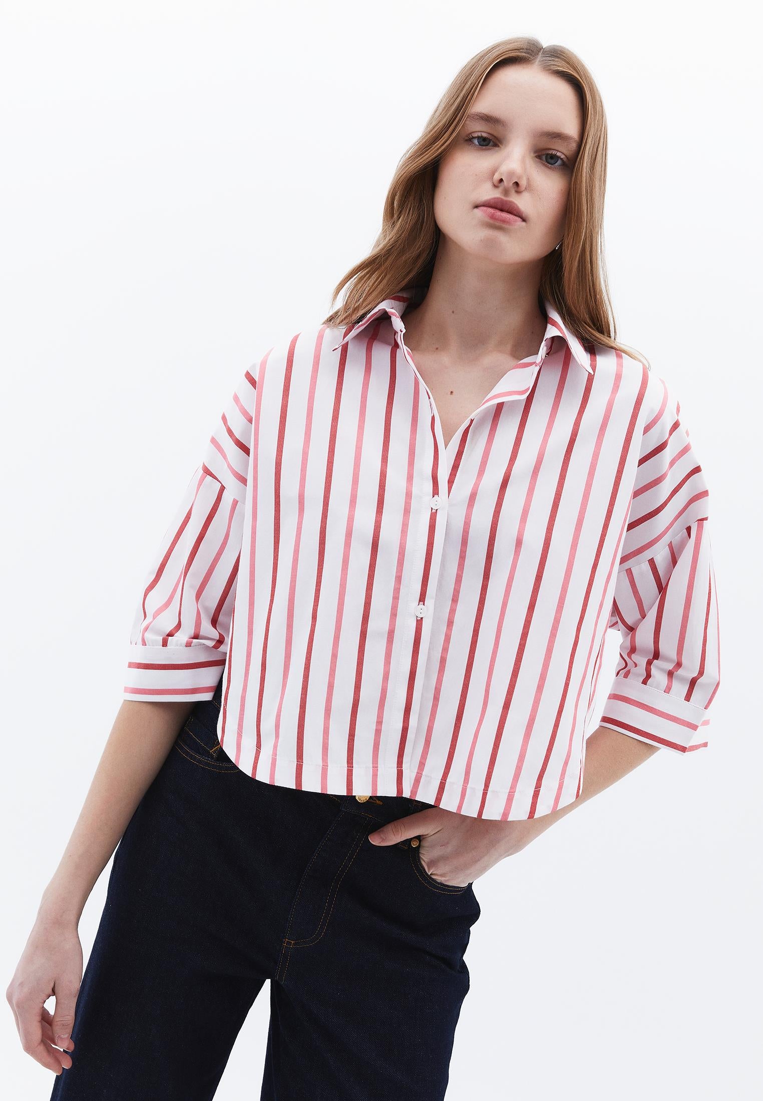 Tied Short Shirt - CAYENNE COMB STRIPE
