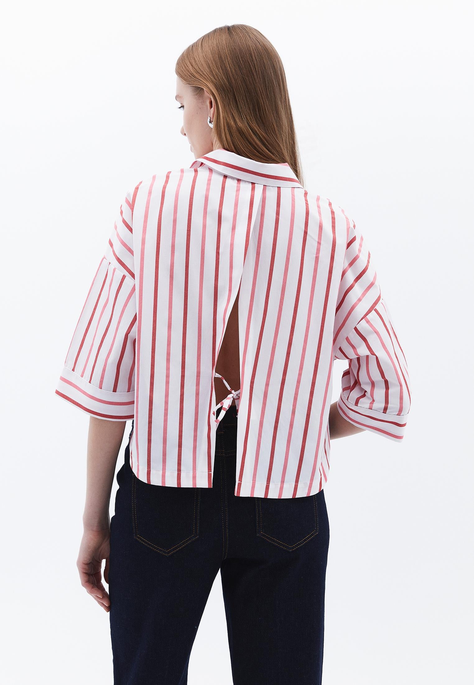 Tied Short Shirt - CAYENNE COMB STRIPE