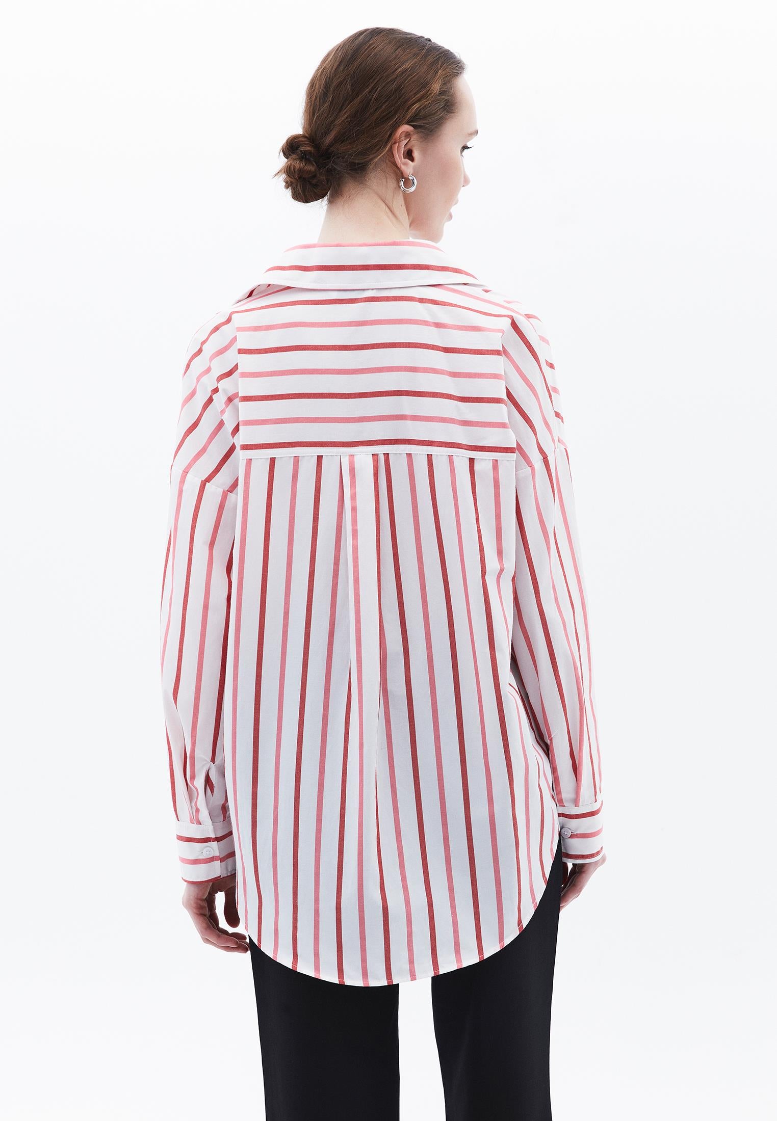 Oversize Printed Striped Shirt - CAYENNE COMB STRIPE