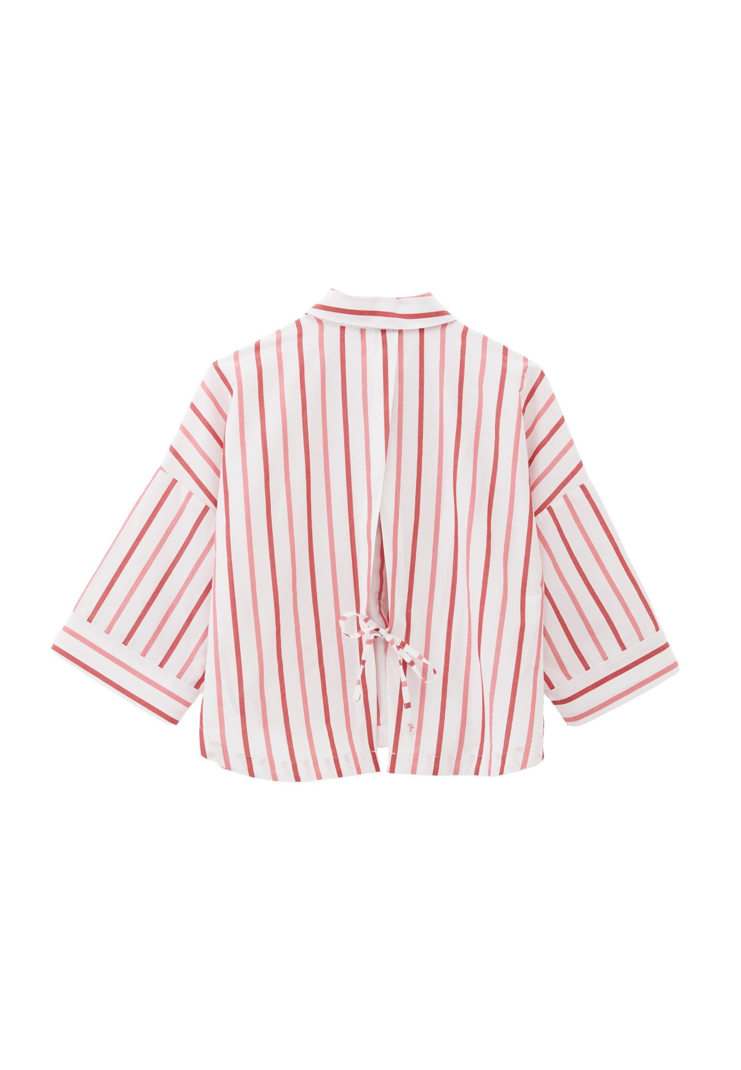 Tied Short Shirt - CAYENNE COMB STRIPE