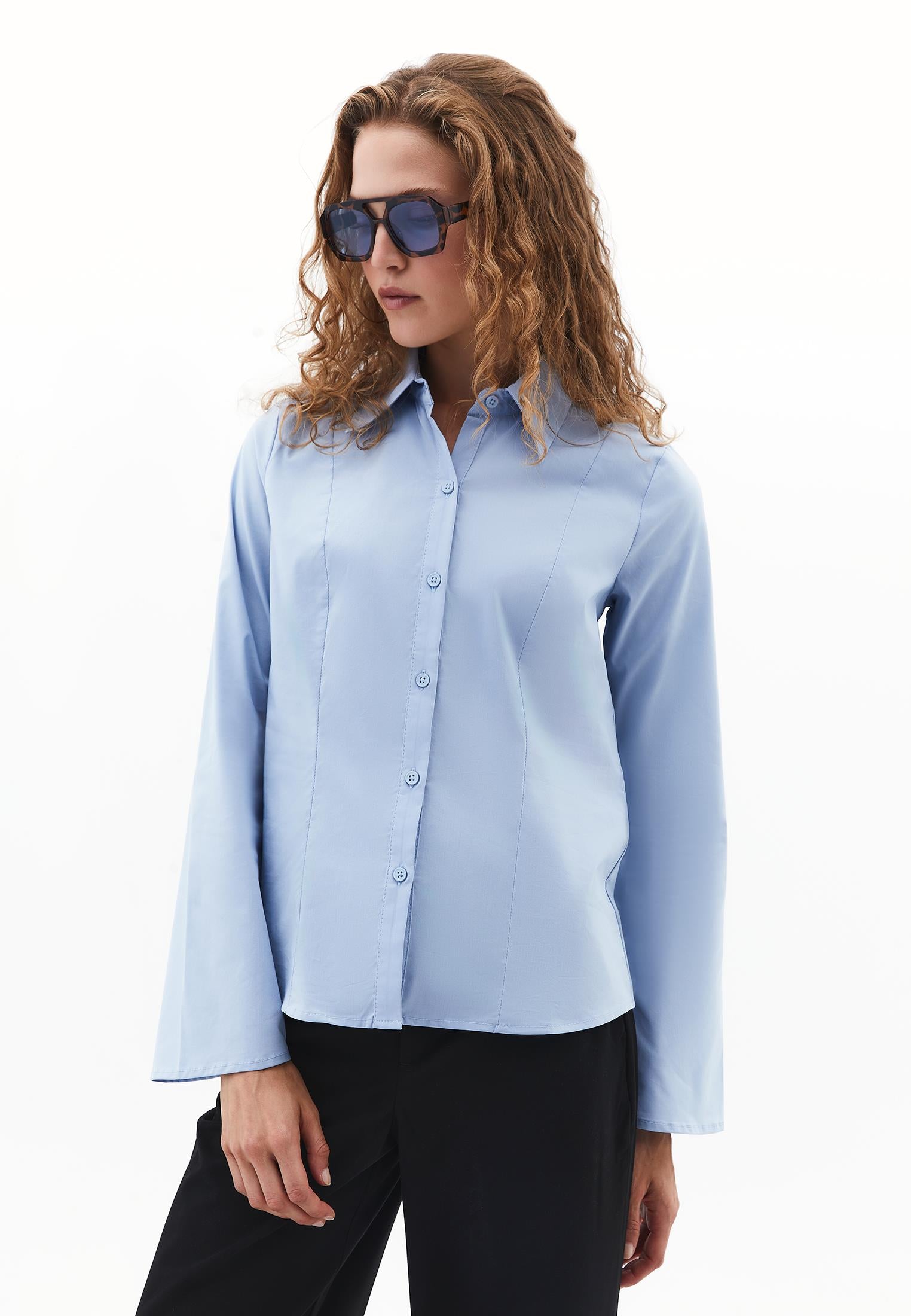 Buttoned Slim Fit Standard Long Sleeve Shirt - CHAMBRAY BLUE