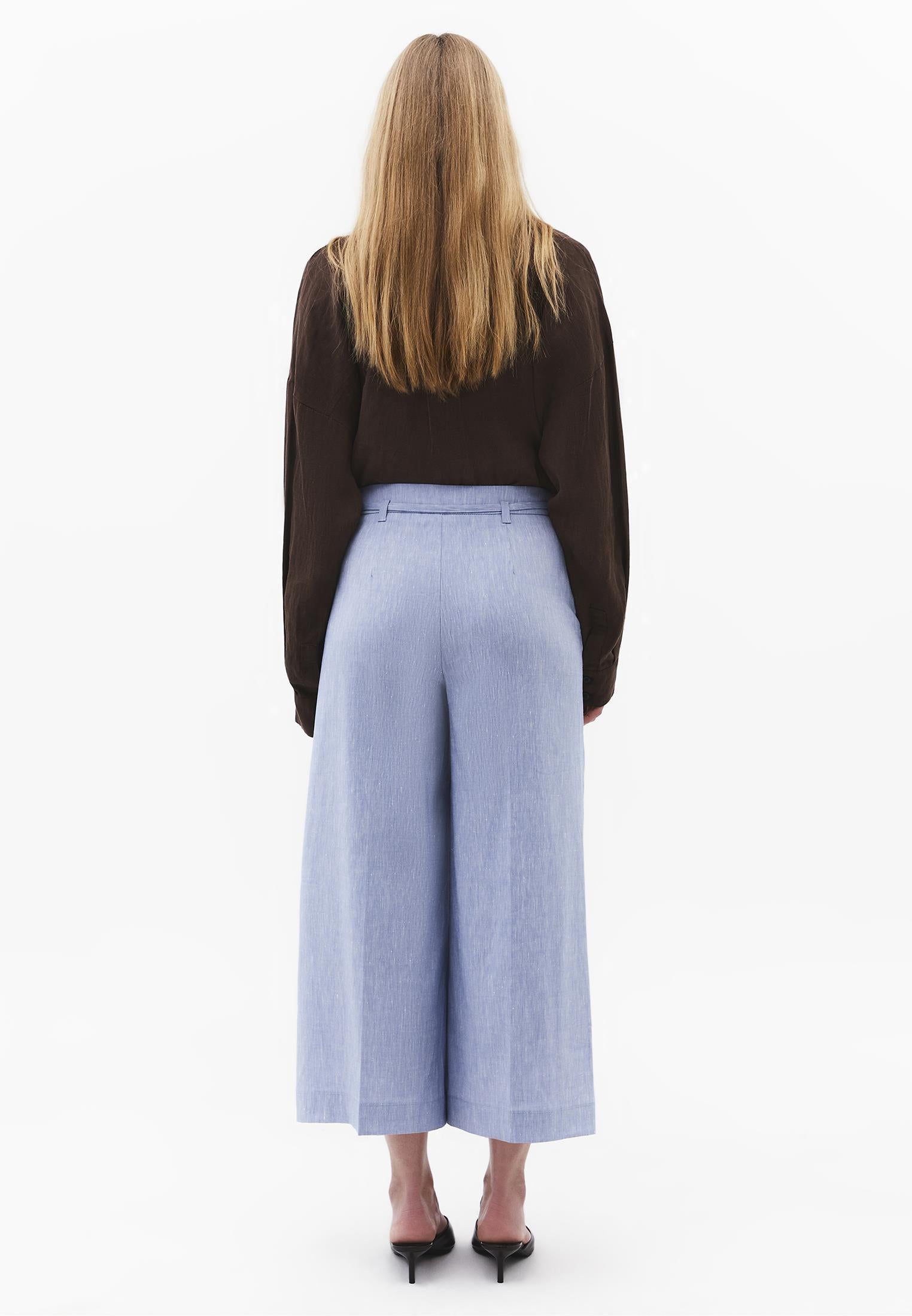 High Waist Wide Leg Belted Pants - CHAMBRAY BLUE