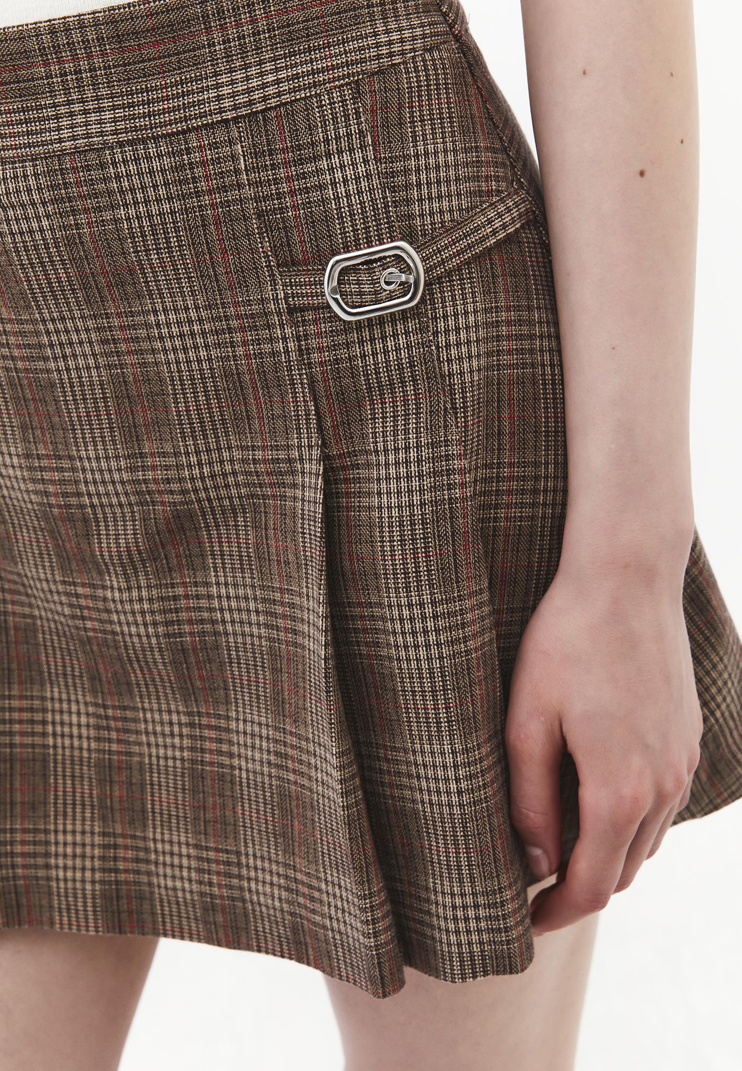 Flared Short High Waist Skirt - CHECK COMB