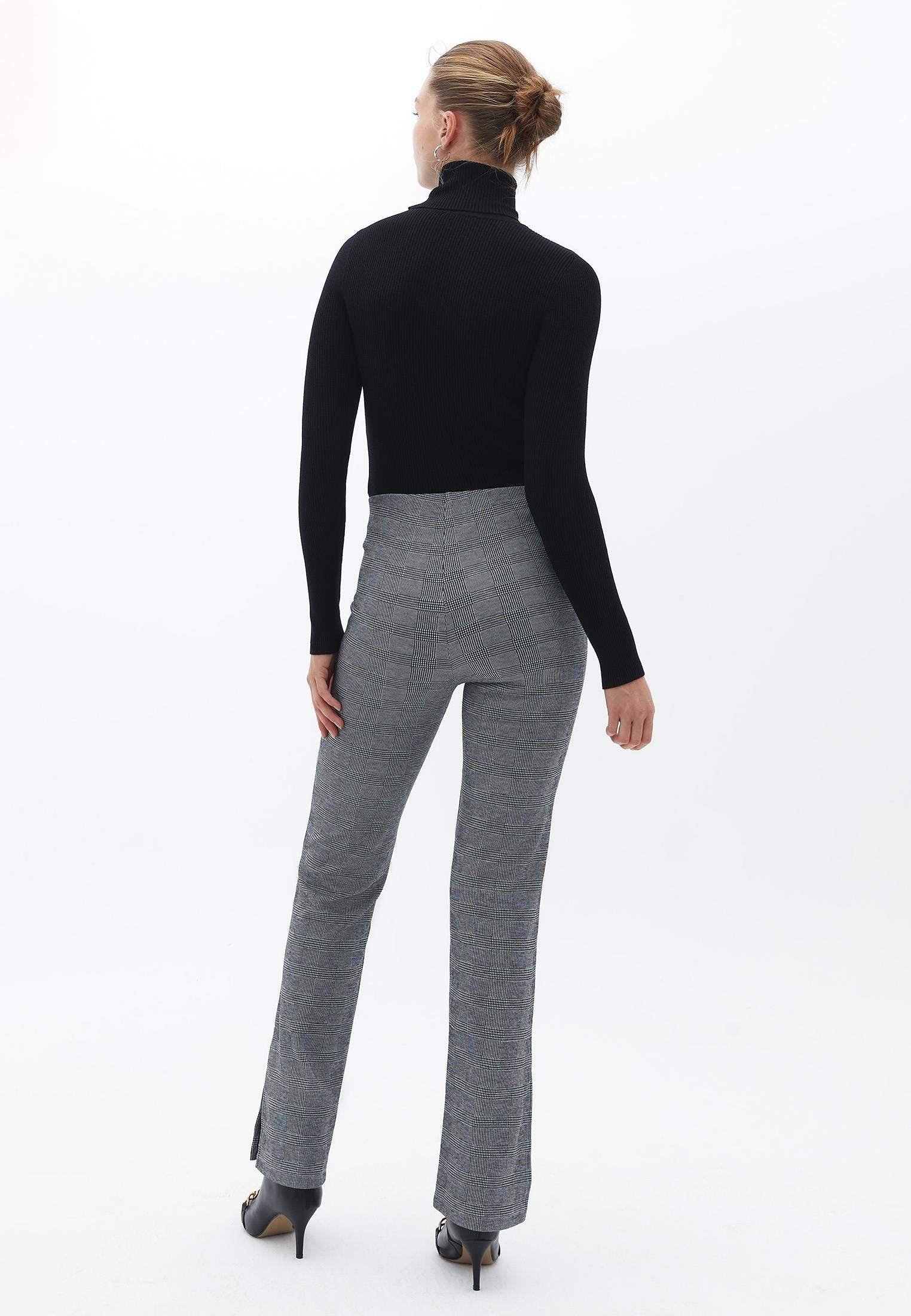 High Waist Straight Leg Pants - CHECK COMB