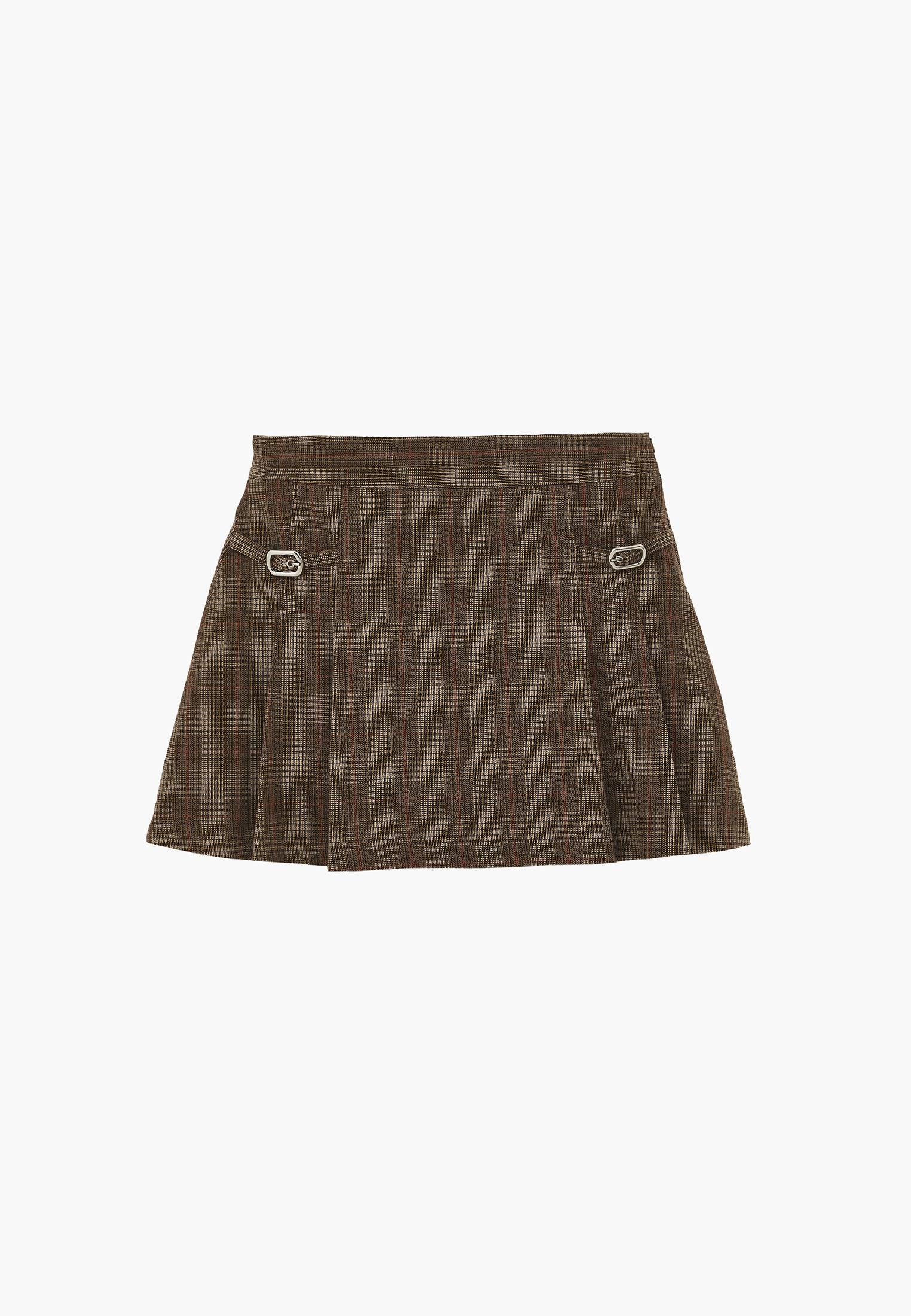 Flared Short High Waist Skirt - CHECK COMB