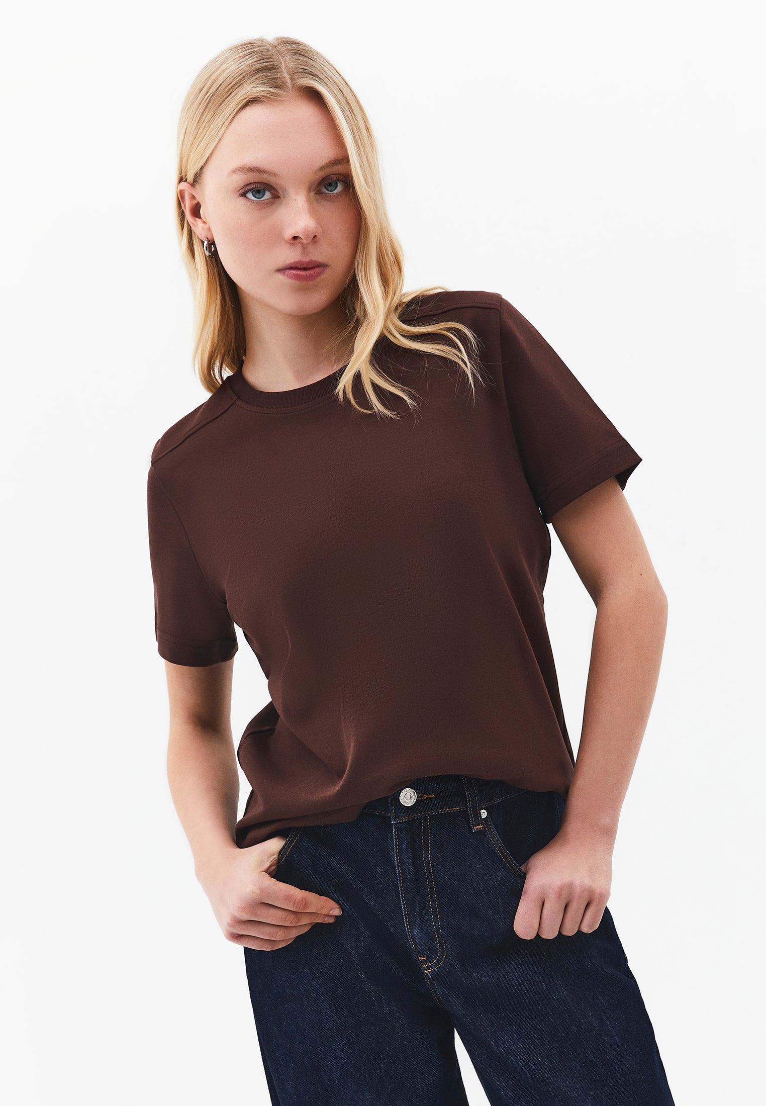 Crew Neck Loose Fit T-Shirt - CHICORY COFFEE